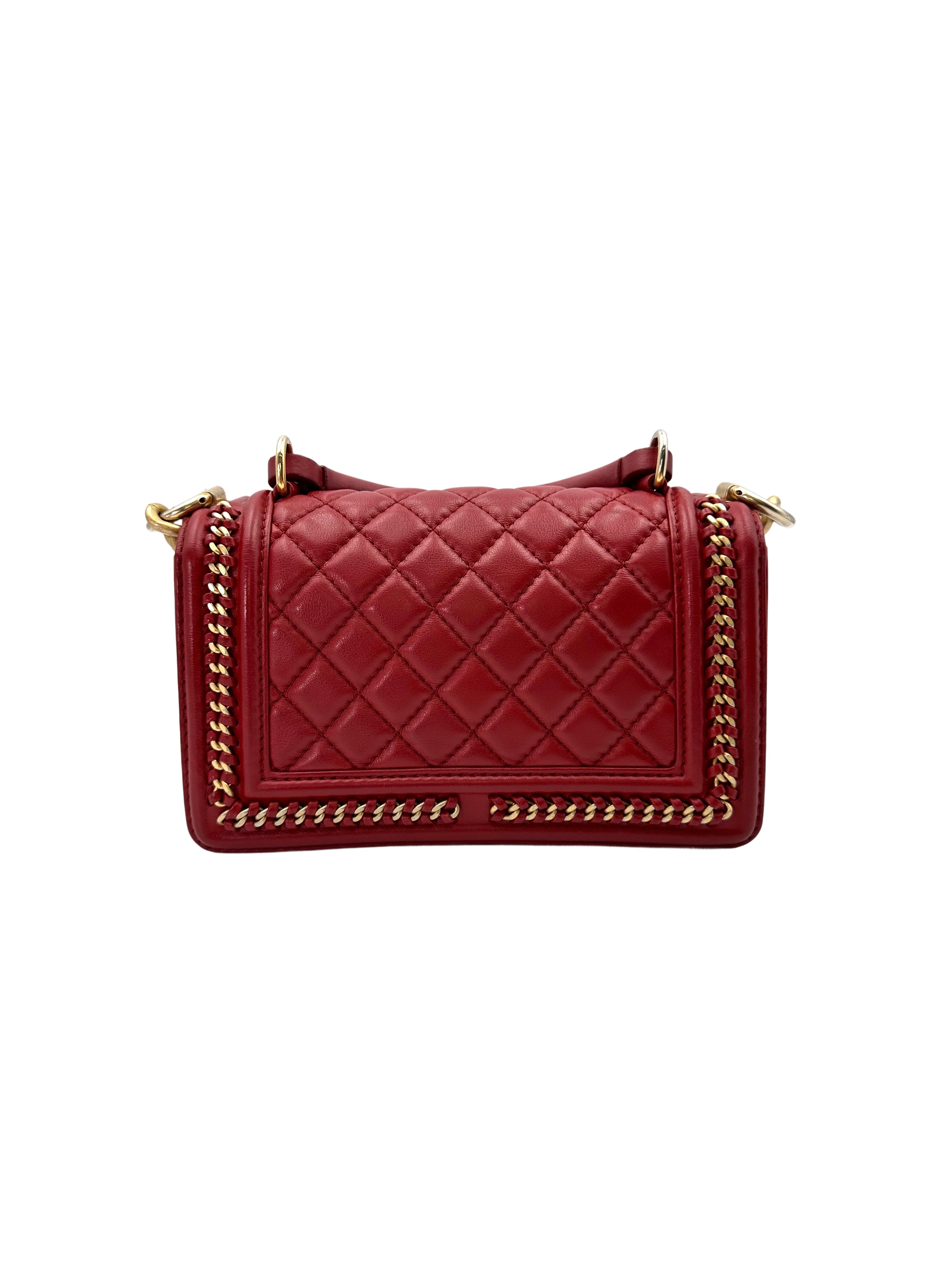 Chanel LeBoy Red Quilted Leather Top Handle Flap Bag With Gold Buckle(24***64) CC1778