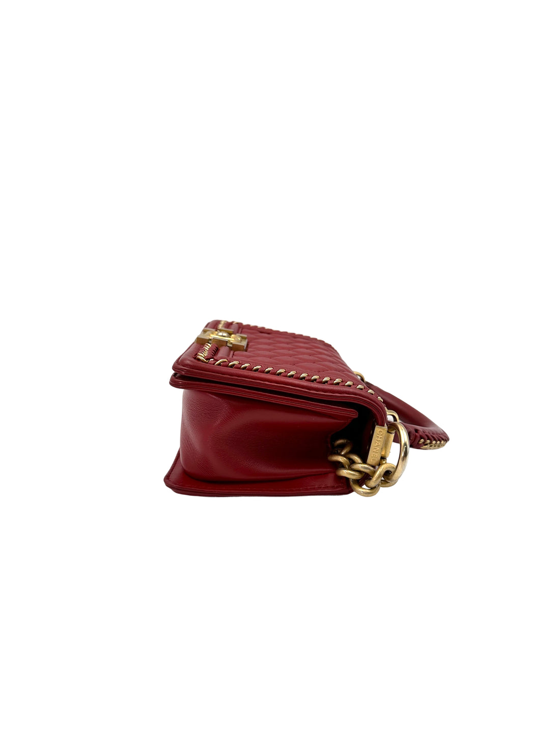 Chanel LeBoy Red Quilted Leather Top Handle Flap Bag With Gold Buckle(24***64) CC1778