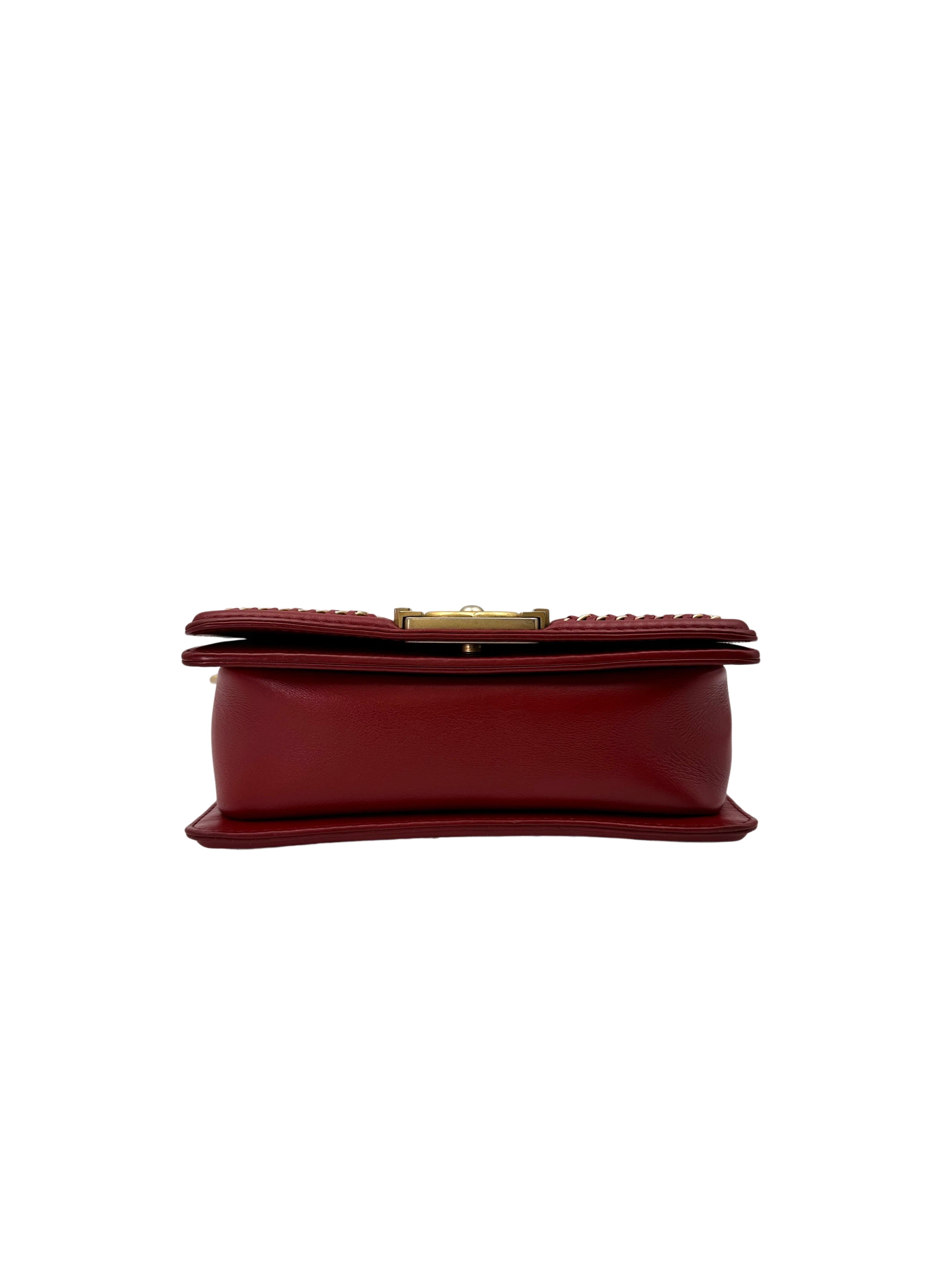 Chanel LeBoy Red Quilted Leather Top Handle Flap Bag With Gold Buckle(24***64) CC1778