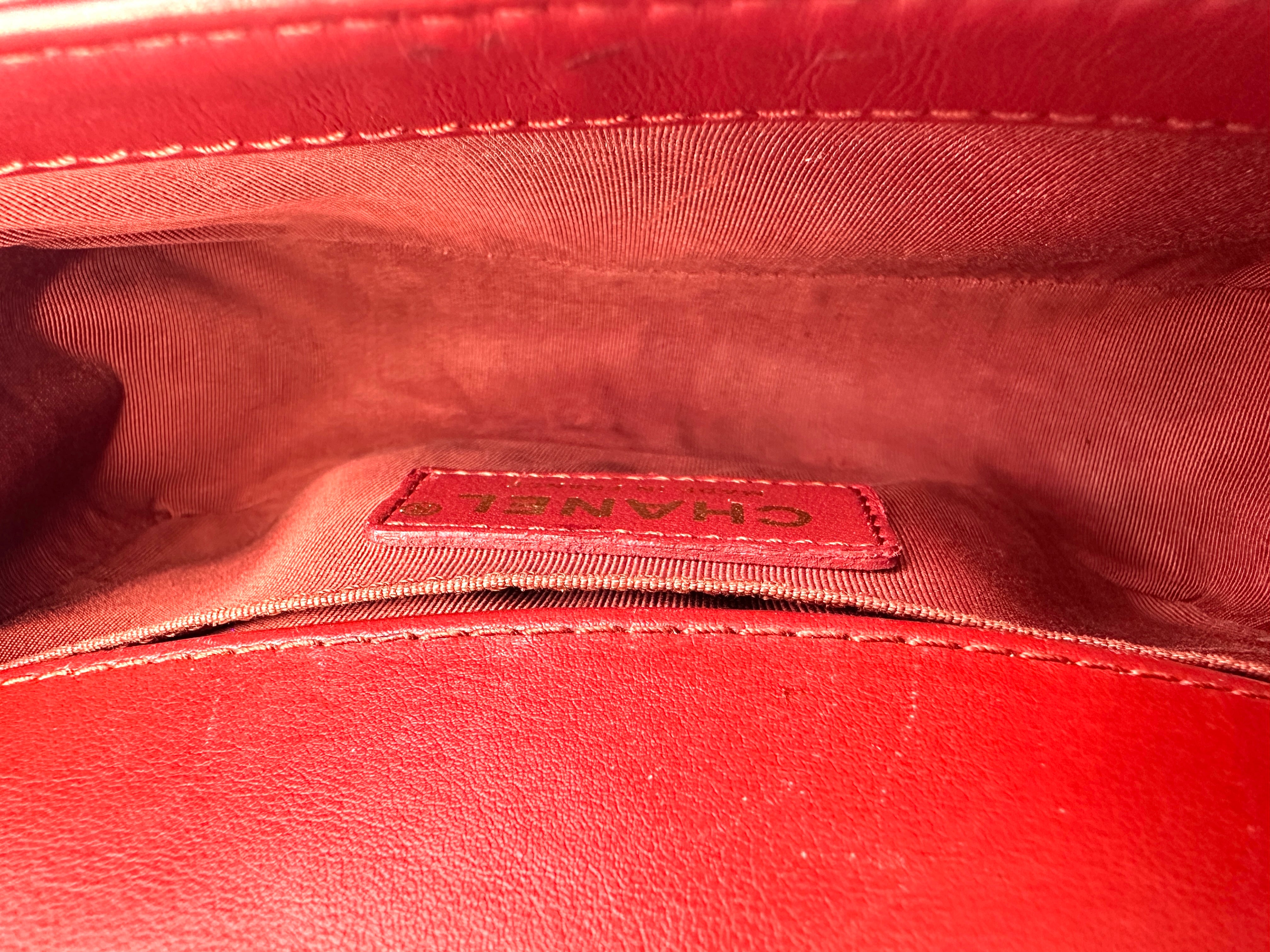 Chanel LeBoy Red Quilted Leather Top Handle Flap Bag With Gold Buckle(24***64) CC1778