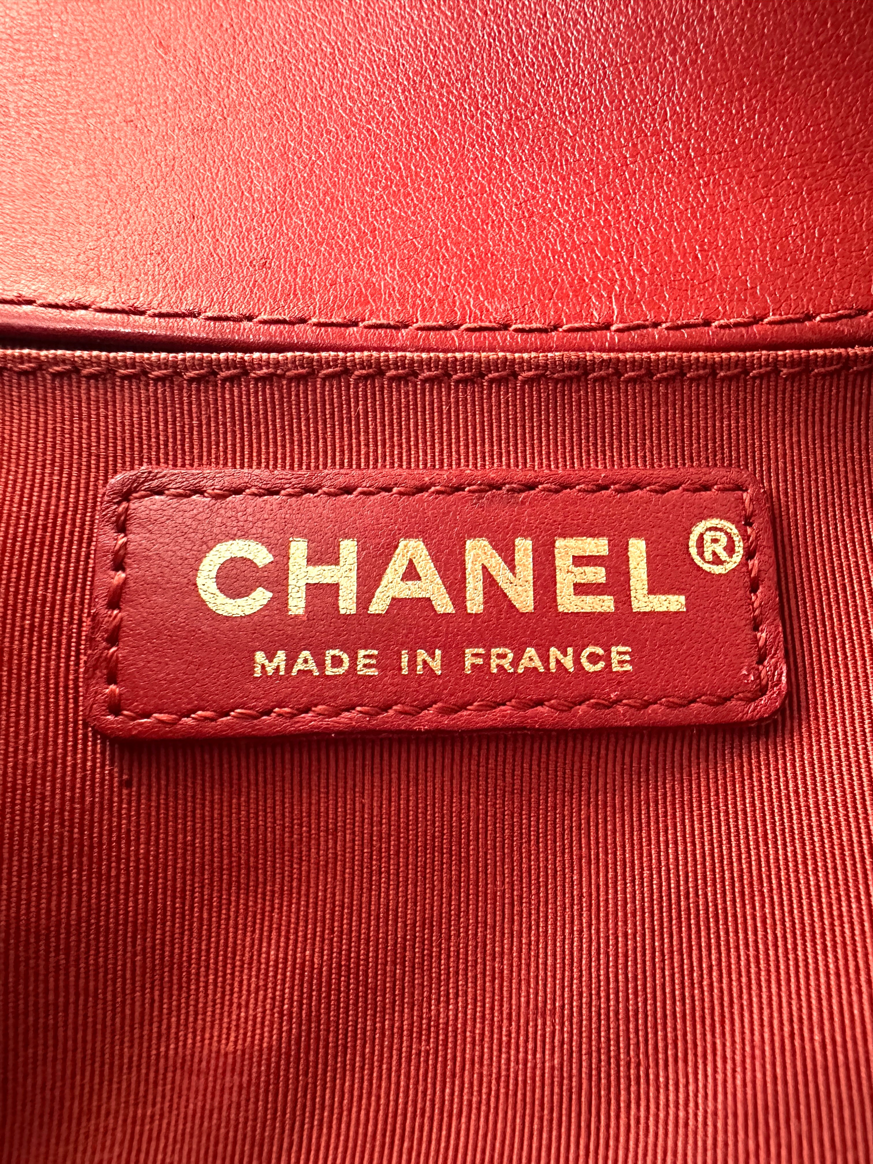 Chanel LeBoy Red Quilted Leather Top Handle Flap Bag With Gold Buckle(24***64) CC1778