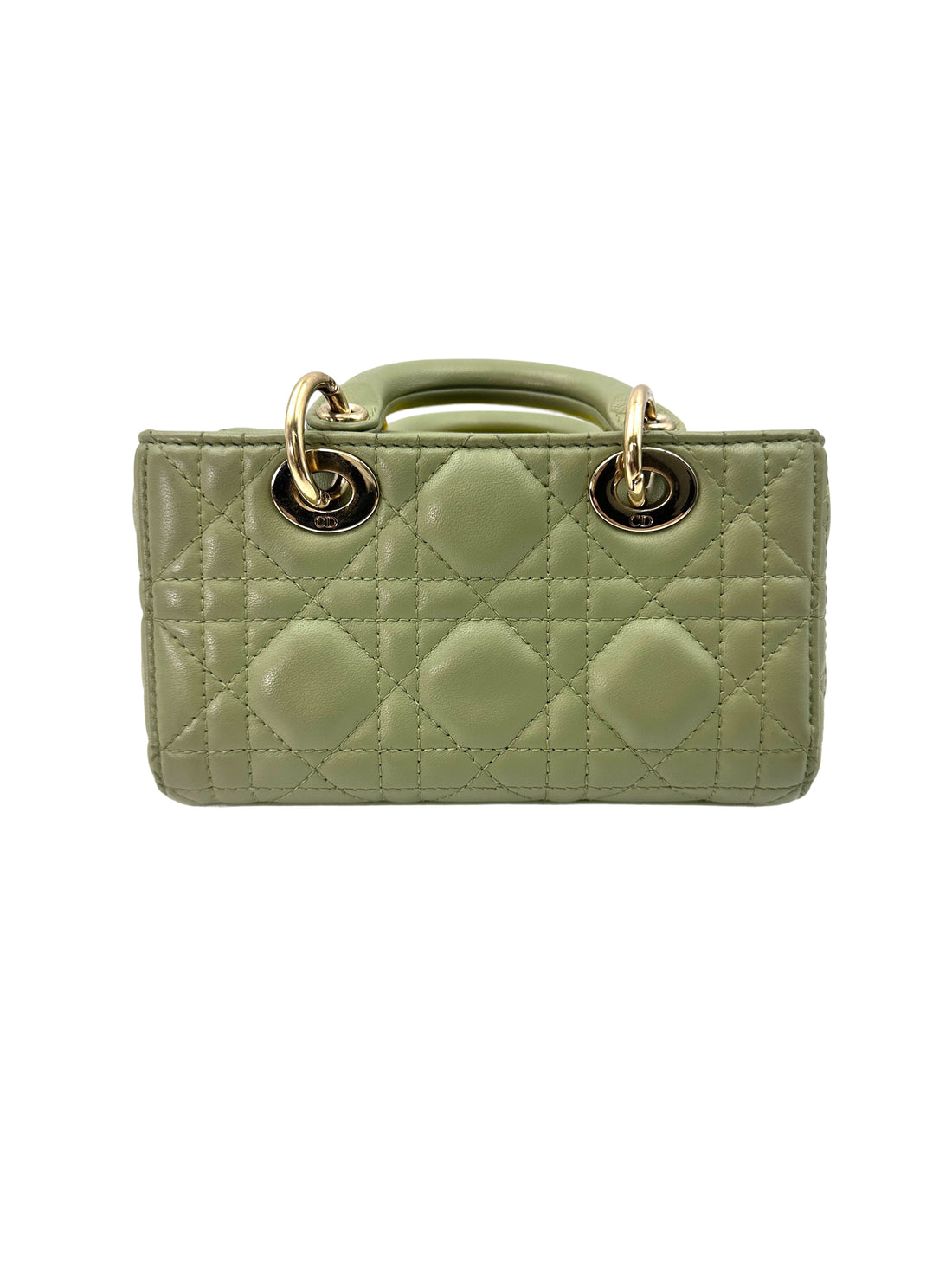 Christian Dior Lady D-Joy Green Cannage Lambskin Mini Handle Bag With Gold Charms IRIS159