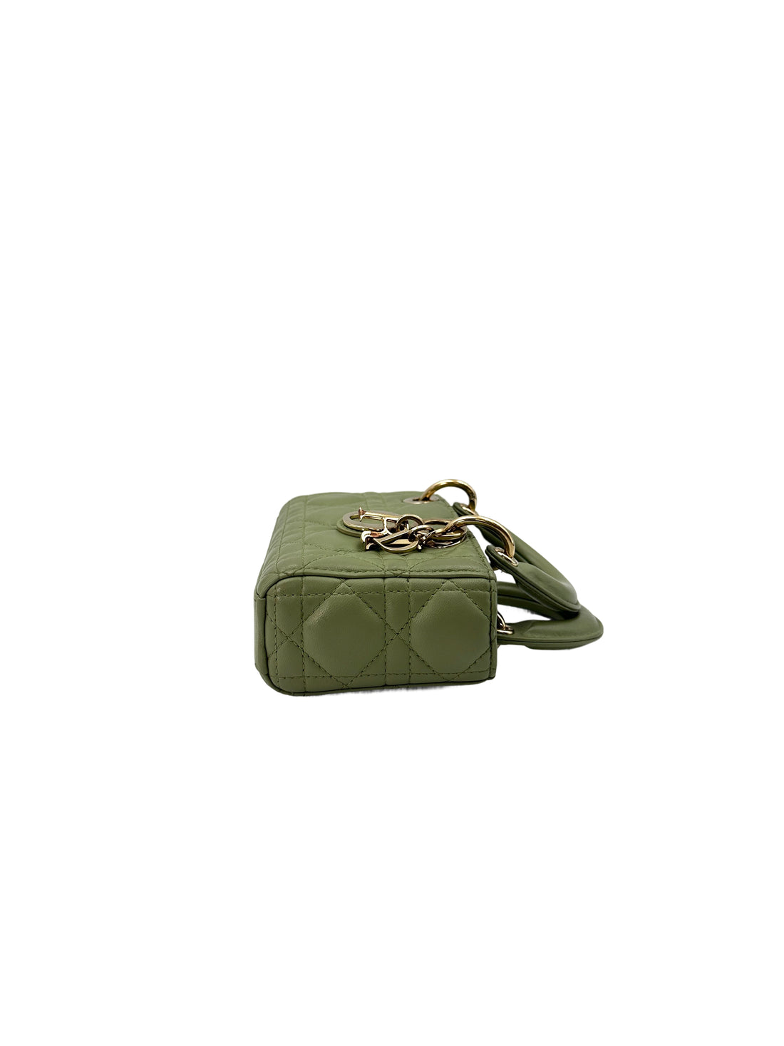 Christian Dior Lady D-Joy Green Cannage Lambskin Mini Handle Bag With Gold Charms IRIS159