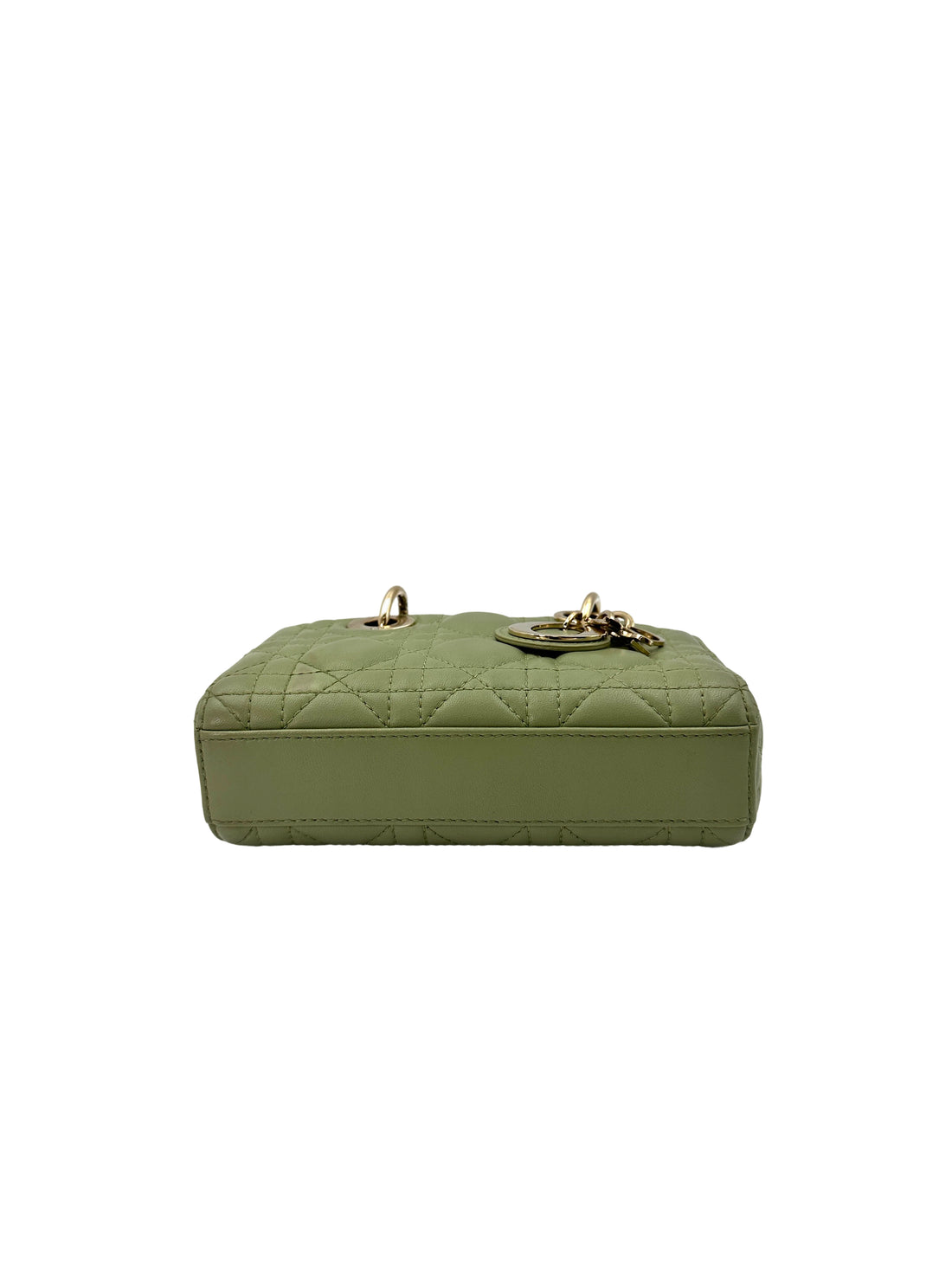 Christian Dior Lady D-Joy Green Cannage Lambskin Mini Handle Bag With Gold Charms IRIS159