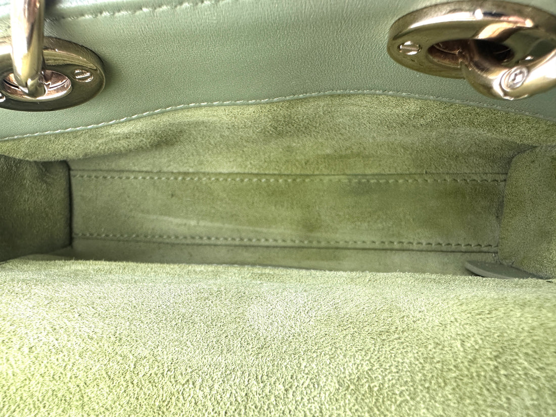 Christian Dior Lady D-Joy Green Cannage Lambskin Mini Handle Bag With Gold Charms IRIS159