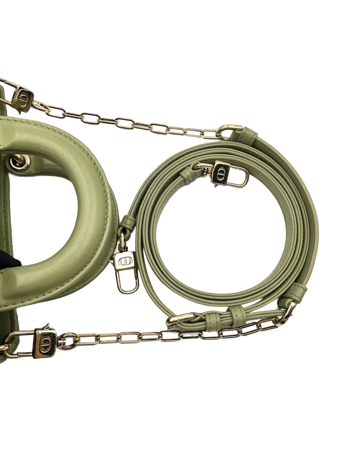 Christian Dior Lady D-Joy Green Cannage Lambskin Mini Handle Bag With Gold Charms IRIS159
