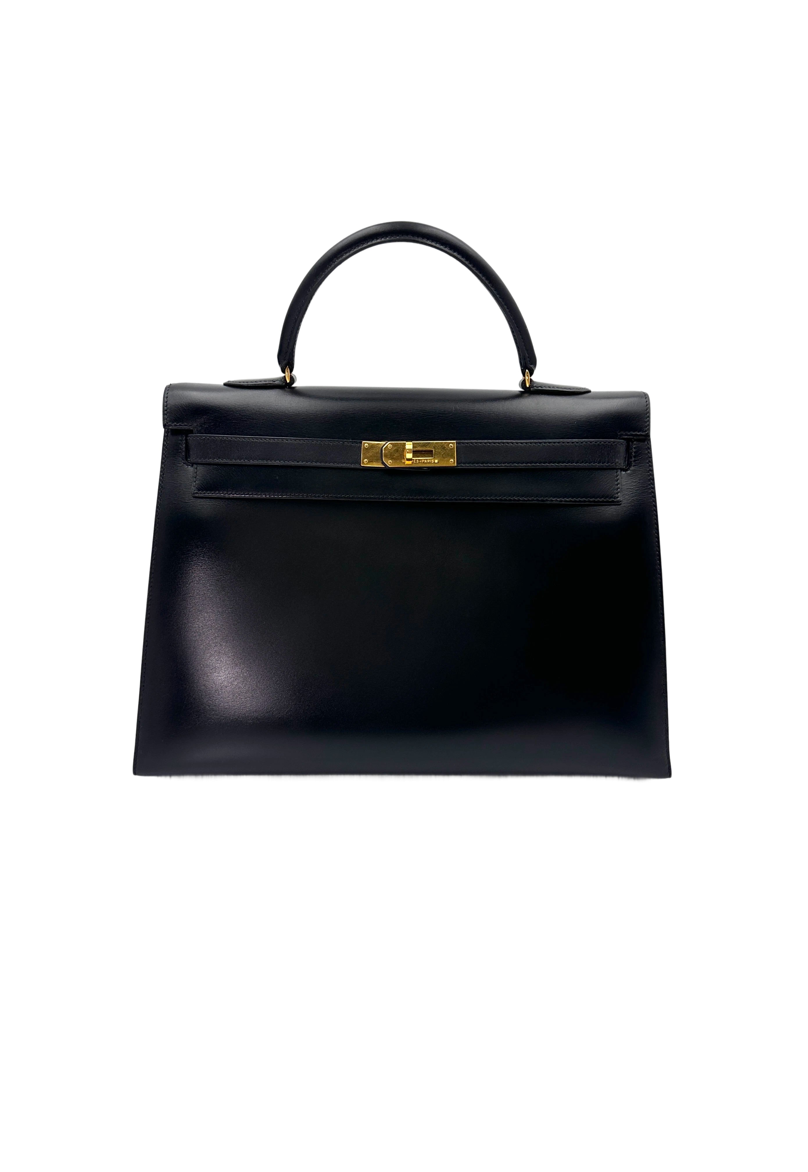 Hermes Kelly 35 Black Leather Handle Bag With Gold Hardware HR93
