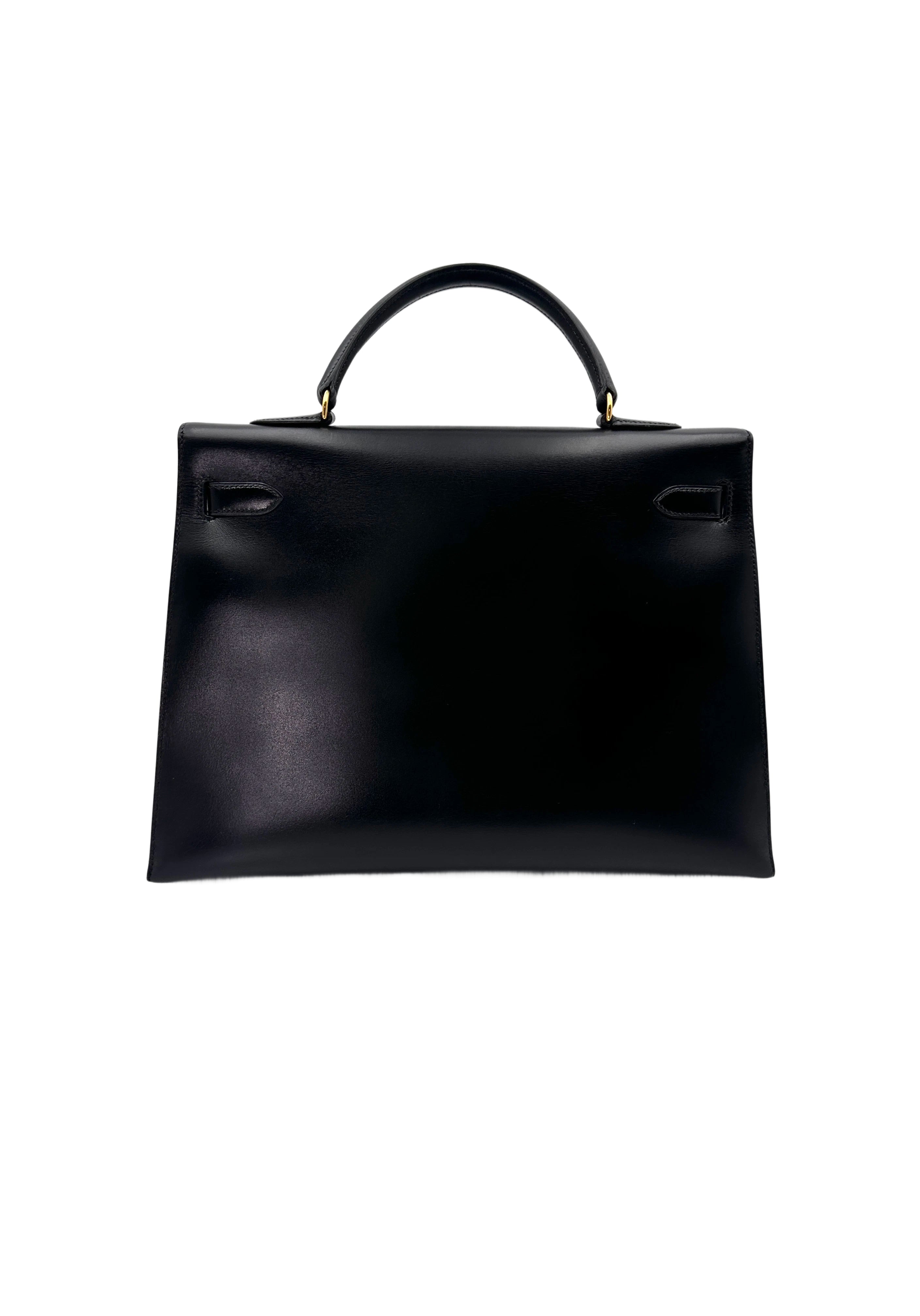 Hermes Kelly 35 Black Leather Handle Bag With Gold Hardware HR93