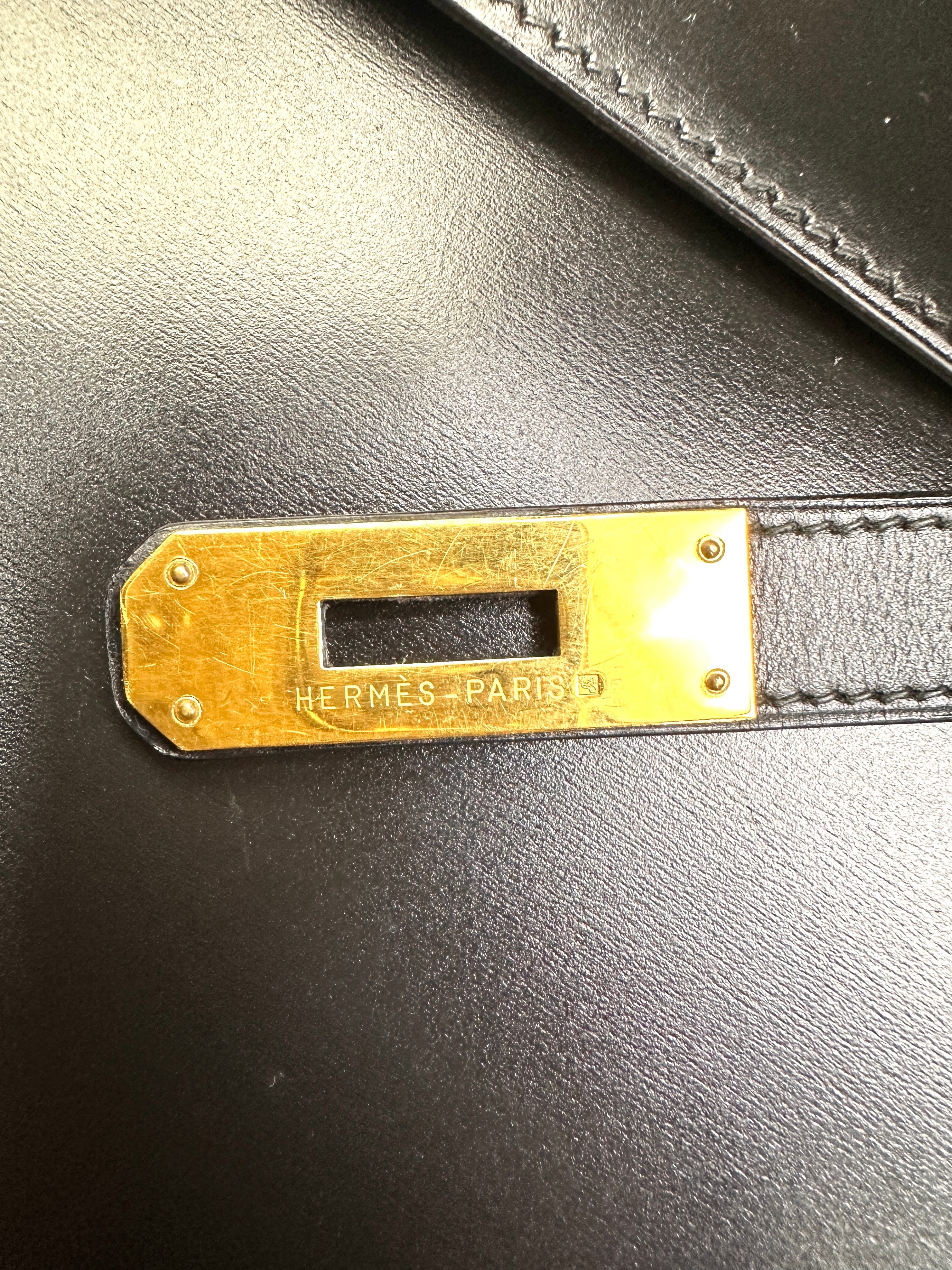 Hermes Kelly 35 Black Leather Handle Bag With Gold Hardware HR93