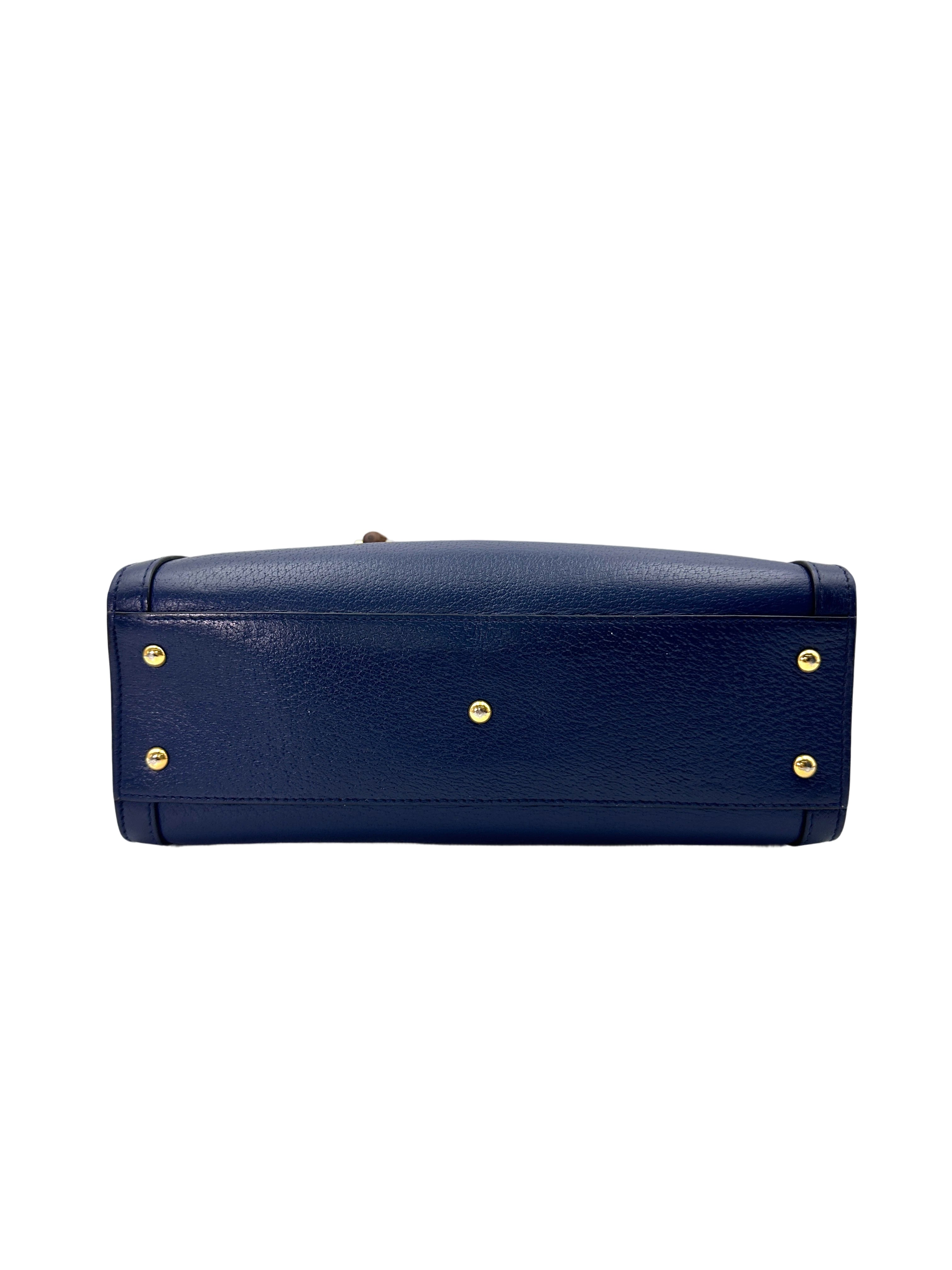 Gucci Diana Navy Leather Bamboo Handle Medium Size Bag GG844