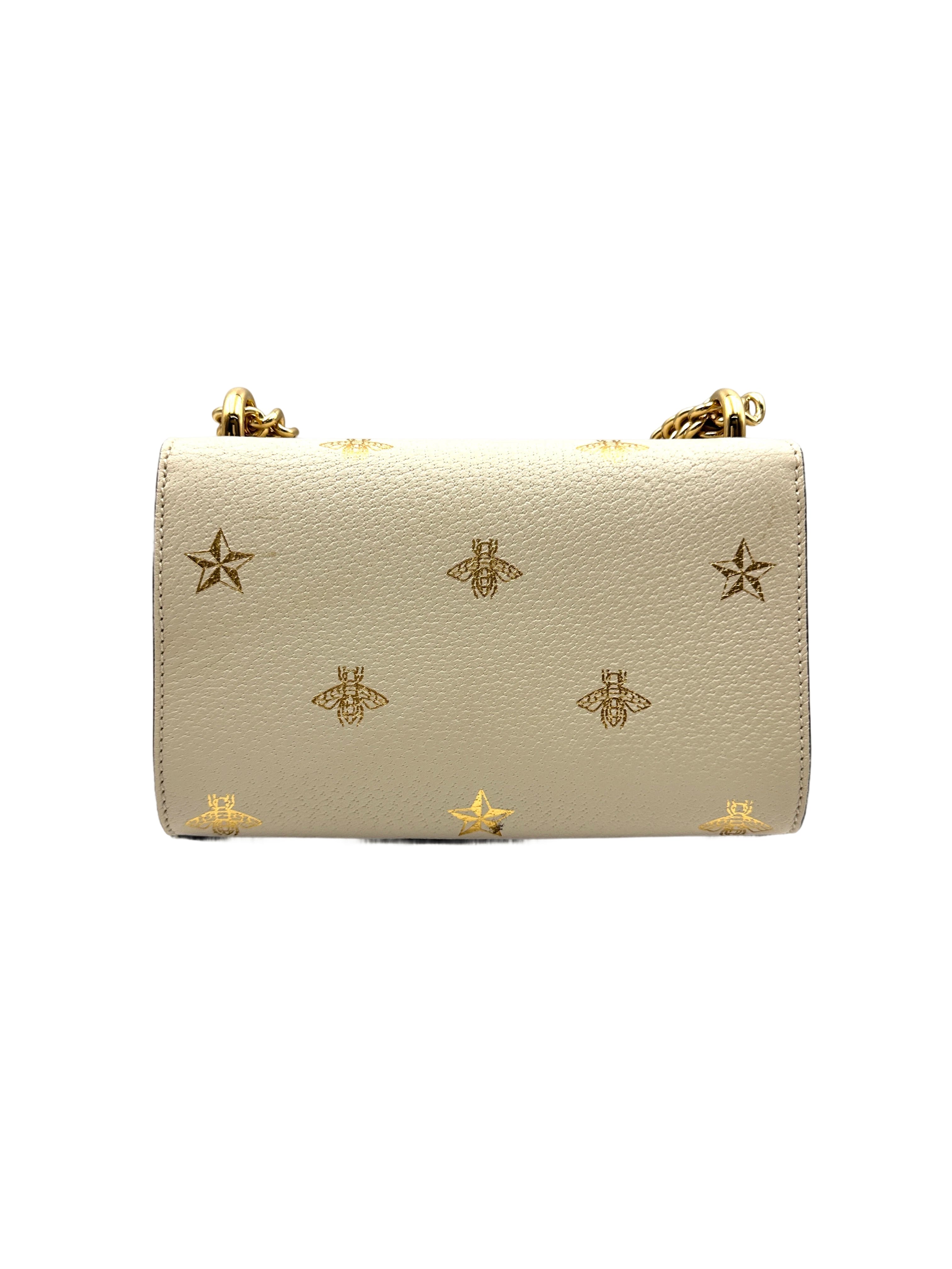 Gucci Padlock Bee Star White Leather Small Size Chain Bag GG846