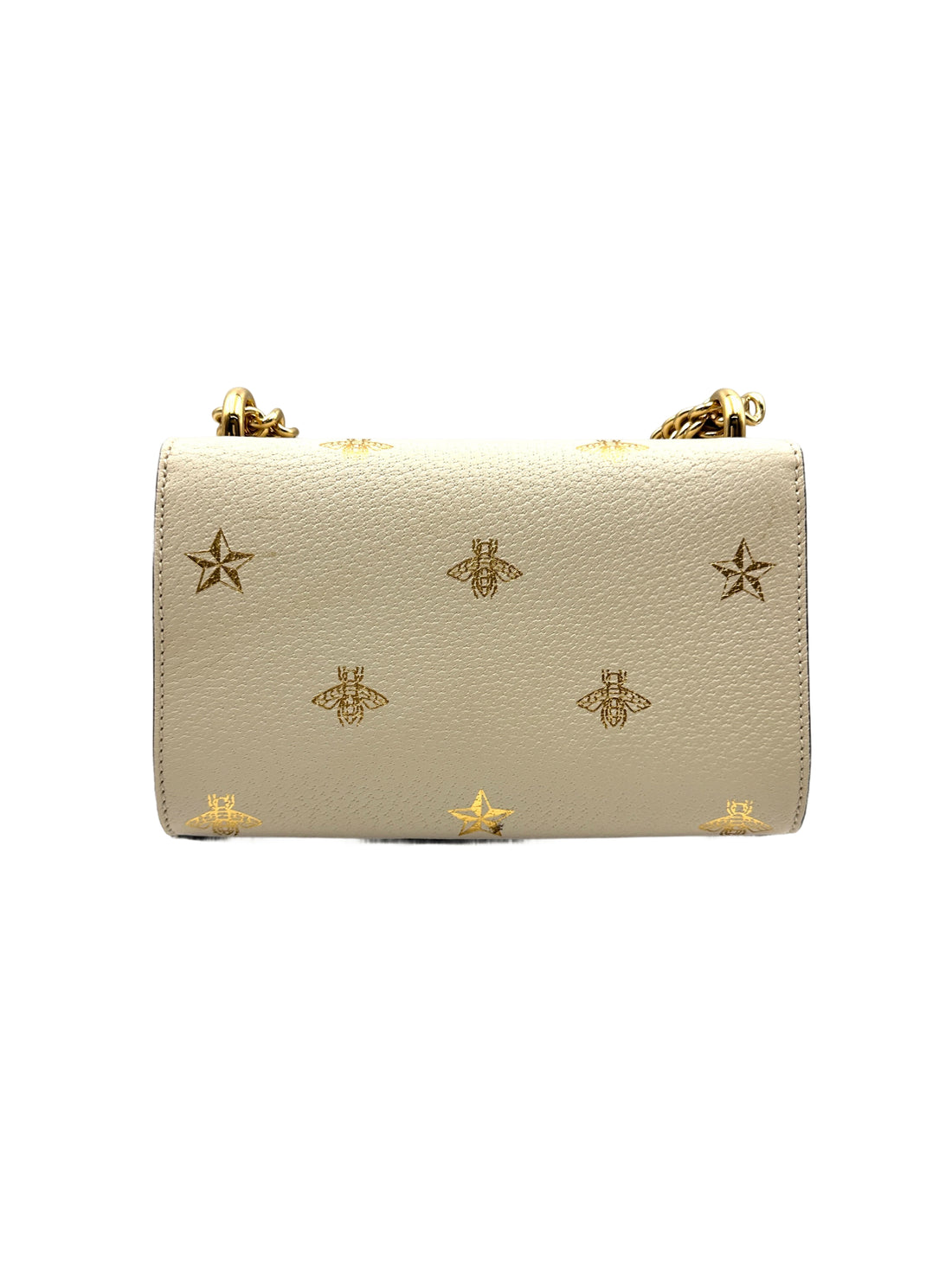 Gucci Padlock Bee Star White Leather Small Size Chain Bag GG846