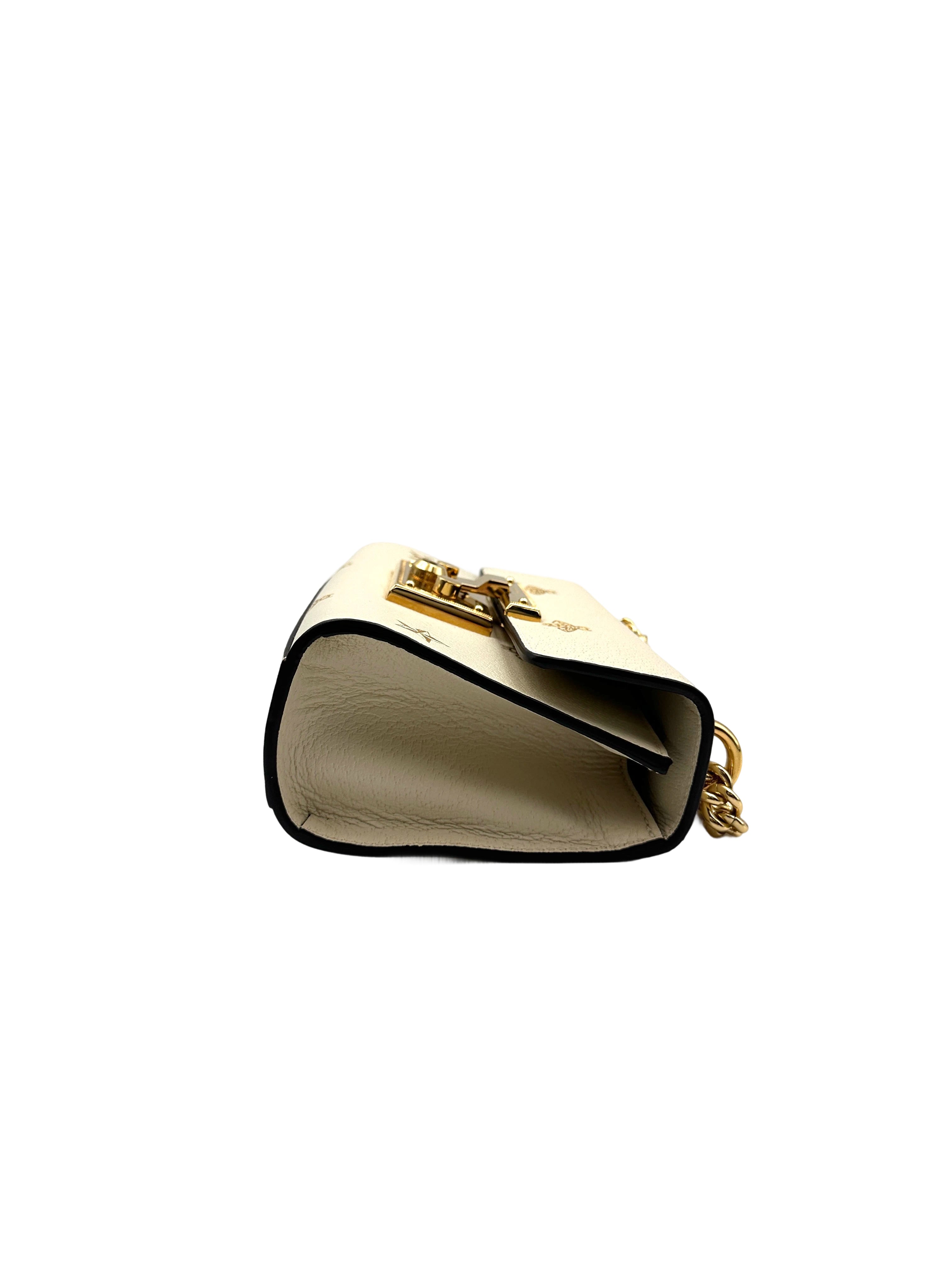 Gucci Padlock Bee Star White Leather Small Size Chain Bag GG846