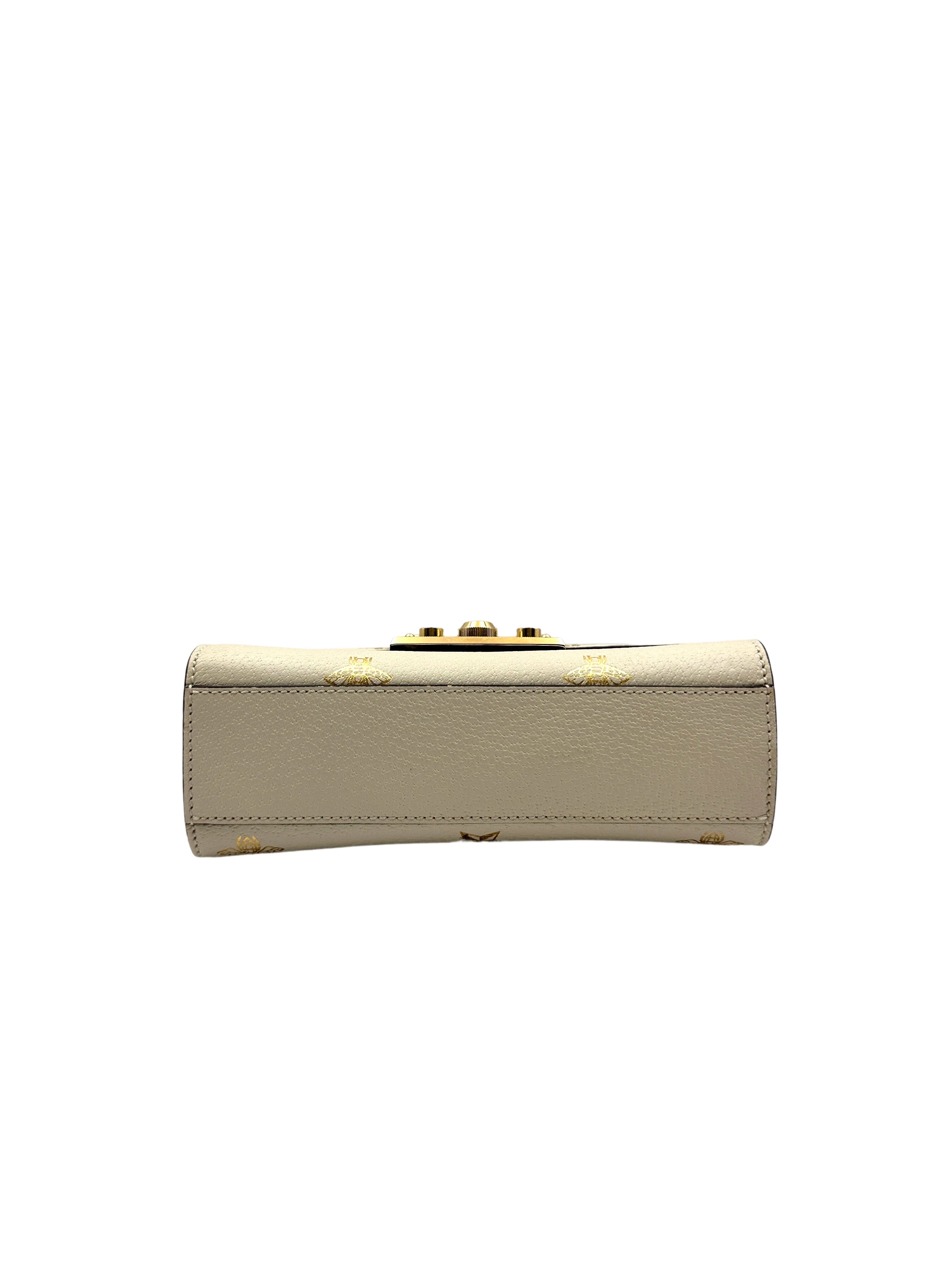 Gucci Padlock Bee Star White Leather Small Size Chain Bag GG846