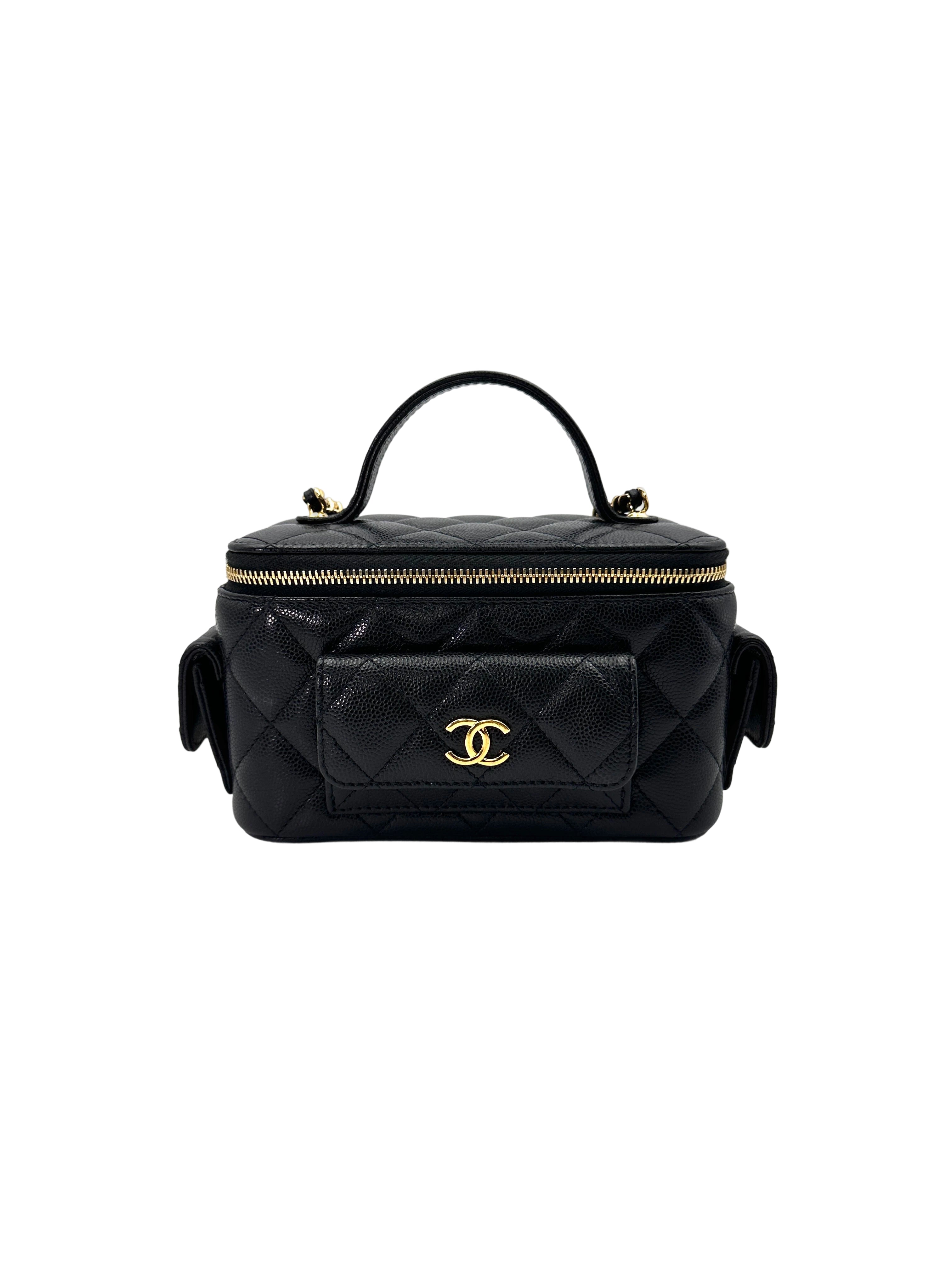 Chanel Black Quilted Leather Top Handle Vanity Cargo Case(PH***19) CC1781