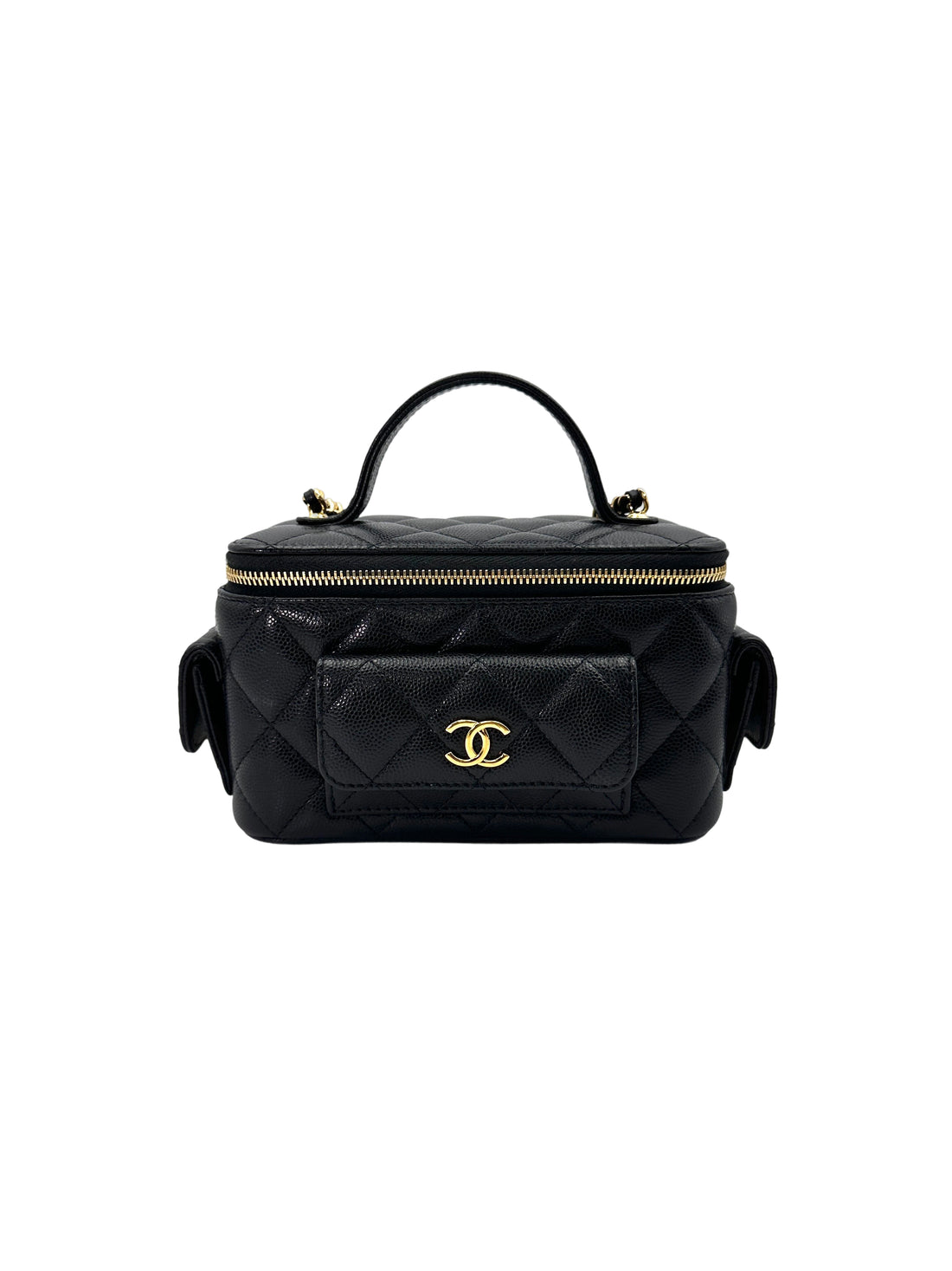 Chanel Black Quilted Leather Top Handle Vanity Cargo Case(PH***19) CC1781