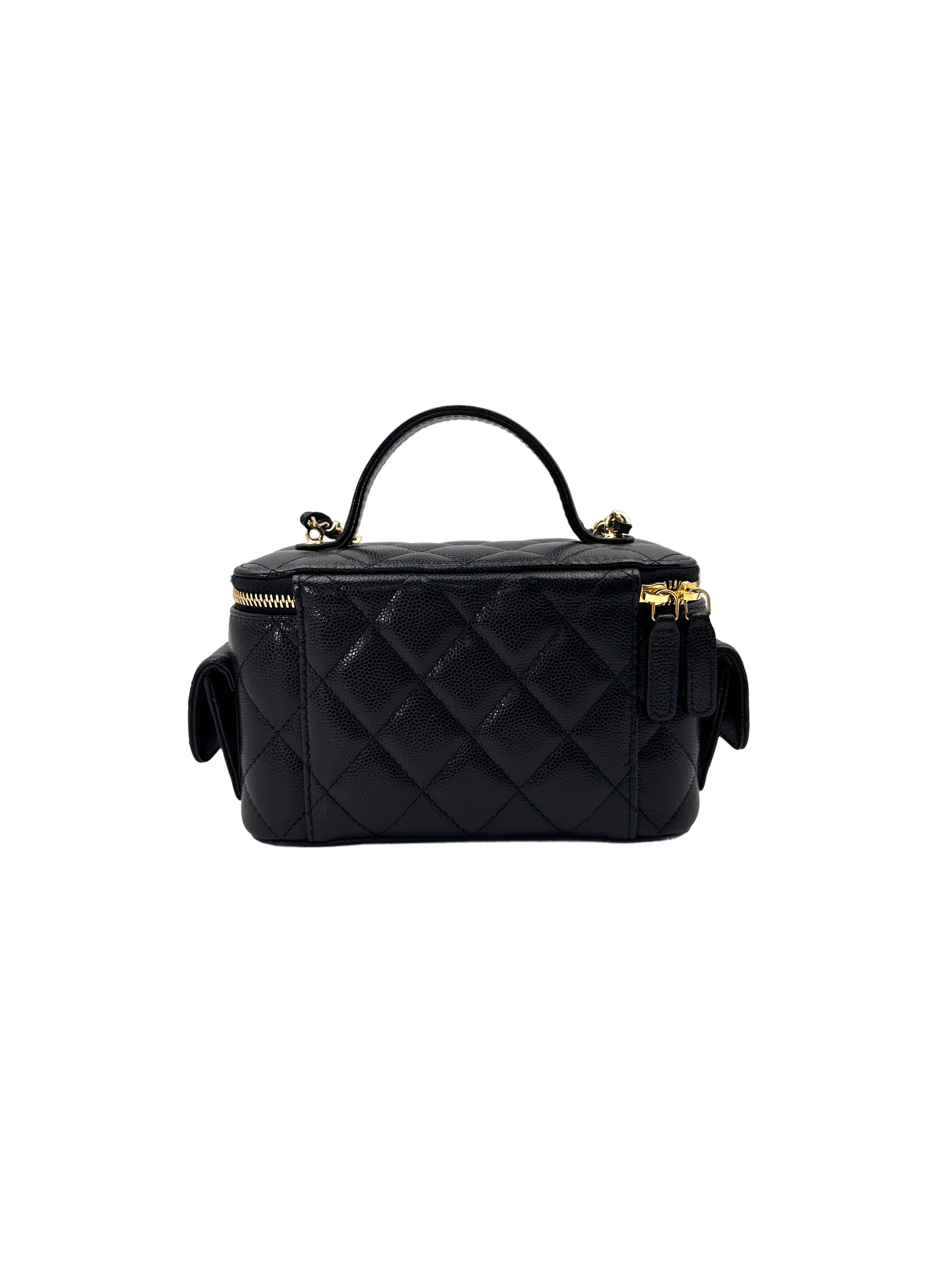 Chanel Black Quilted Leather Top Handle Vanity Cargo Case(PH***19) CC1781