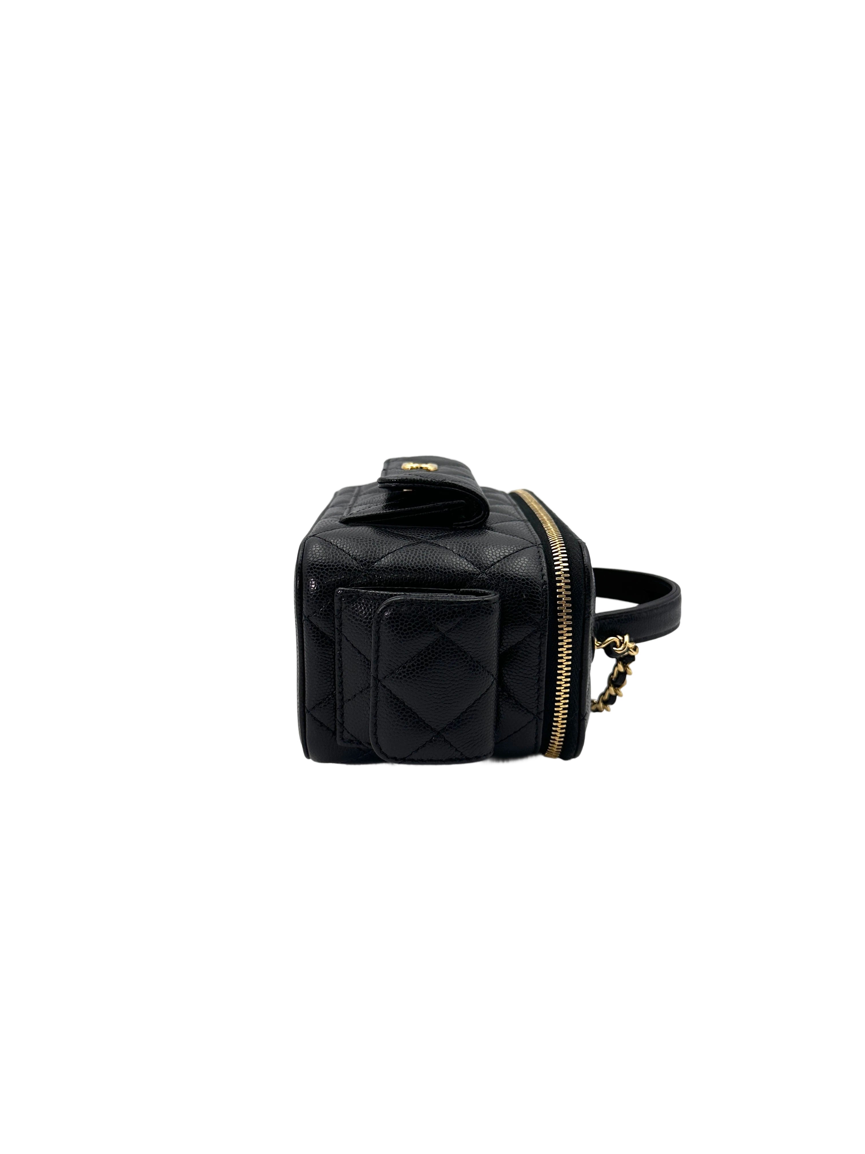 Chanel Black Quilted Leather Top Handle Vanity Cargo Case(PH***19) CC1781