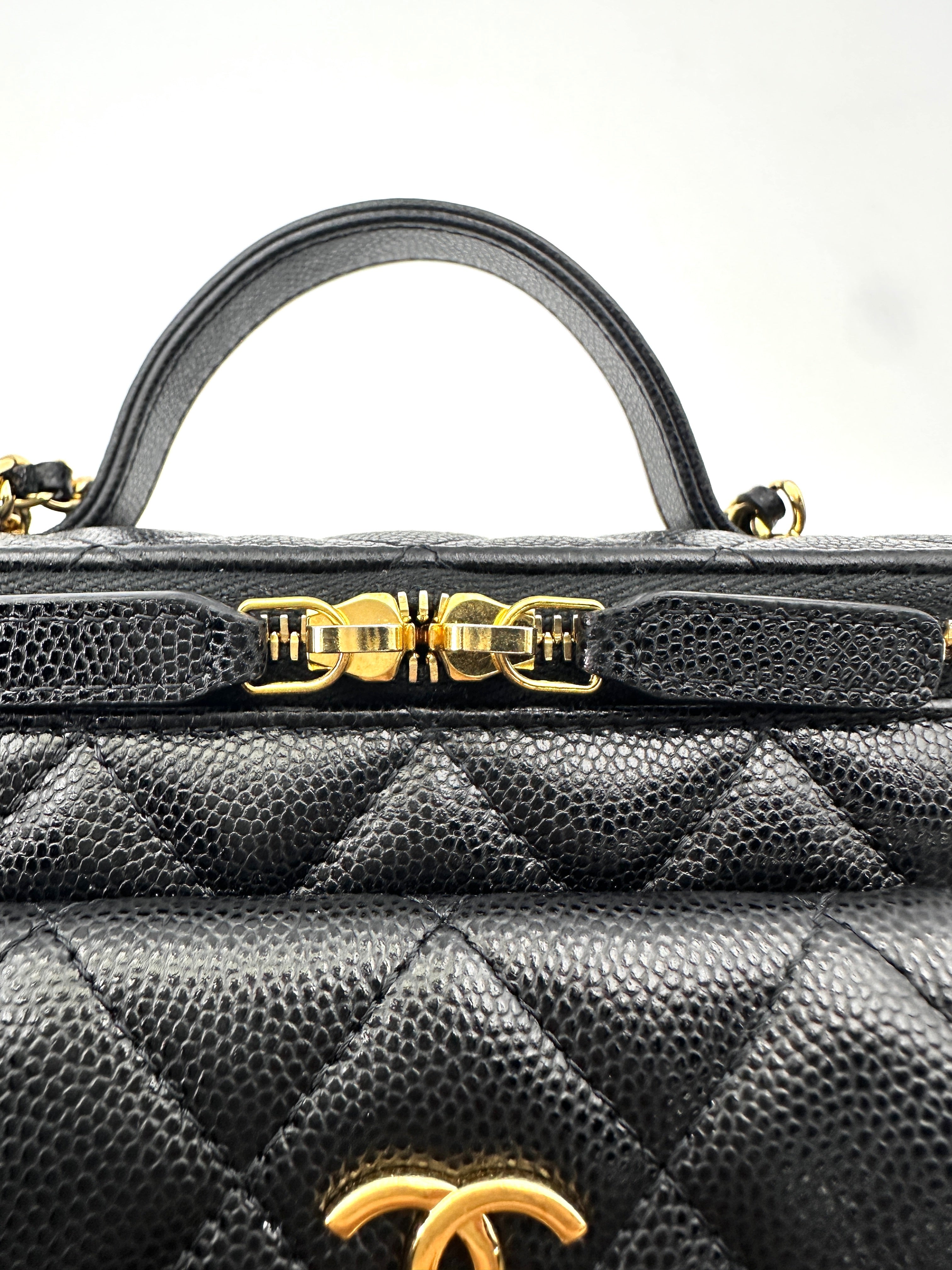 Chanel Black Quilted Leather Top Handle Vanity Cargo Case(PH***19) CC1781