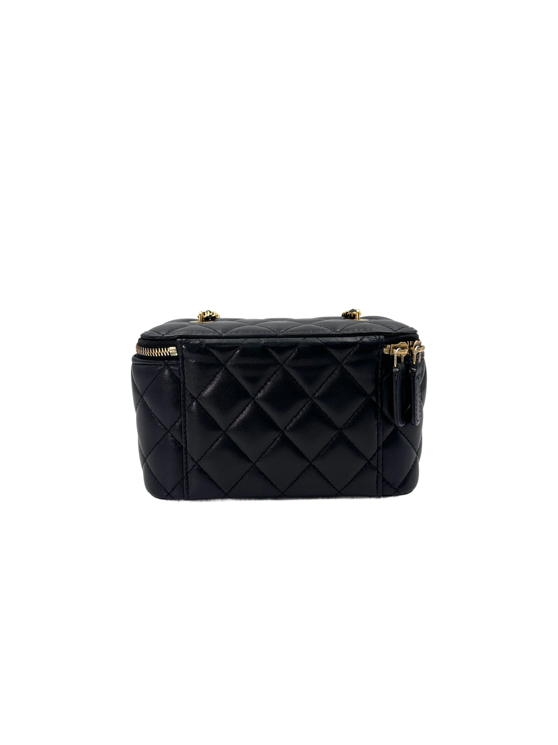 Chanel 22K Black Quilted Lambskin Long Vanity Case With Gold Buckle(PP***X1) IRIS165