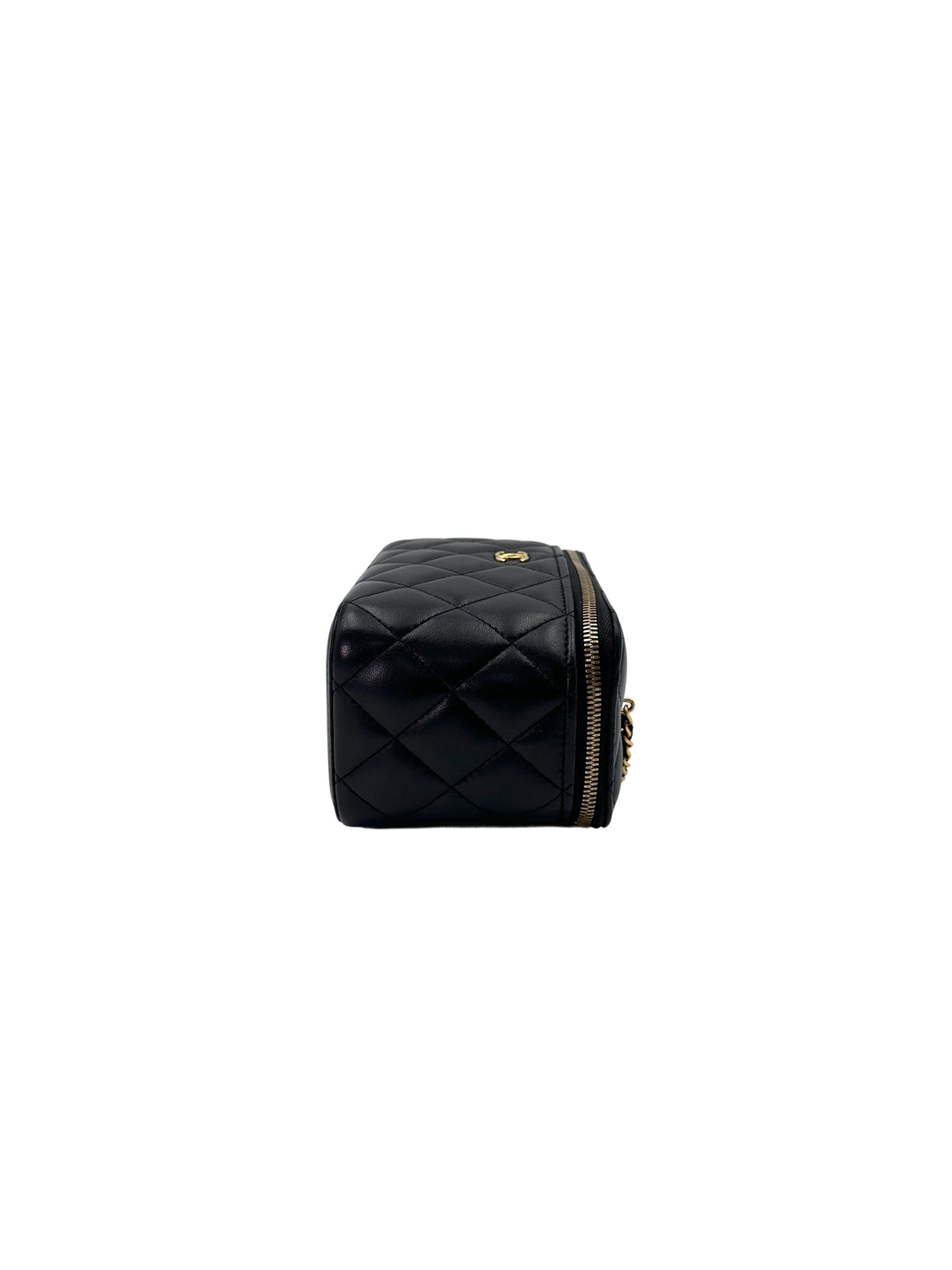 Chanel 22K Black Quilted Lambskin Long Vanity Case With Gold Buckle(PP***X1) IRIS165