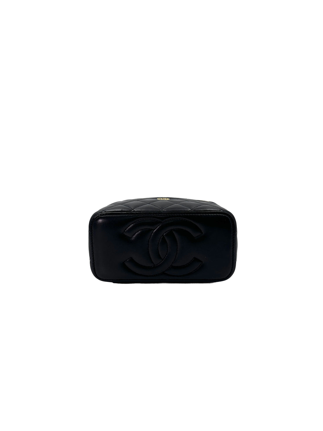 Chanel 22K Black Quilted Lambskin Long Vanity Case With Gold Buckle(PP***X1) IRIS165