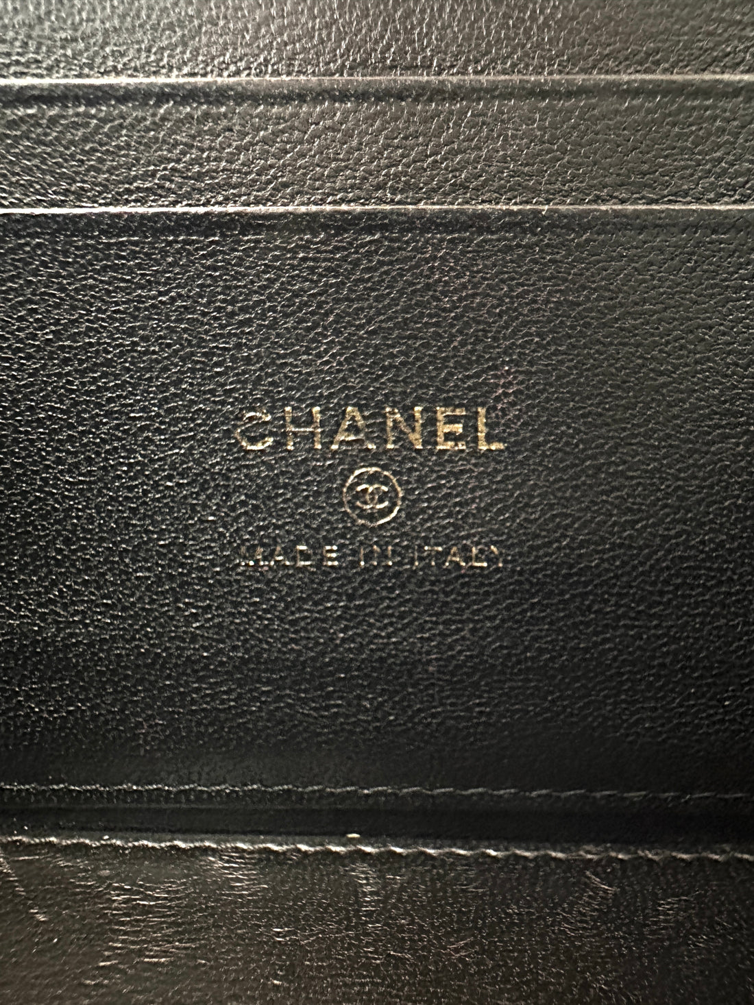 Chanel 22K Black Quilted Lambskin Long Vanity Case With Gold Buckle(PP***X1) IRIS165