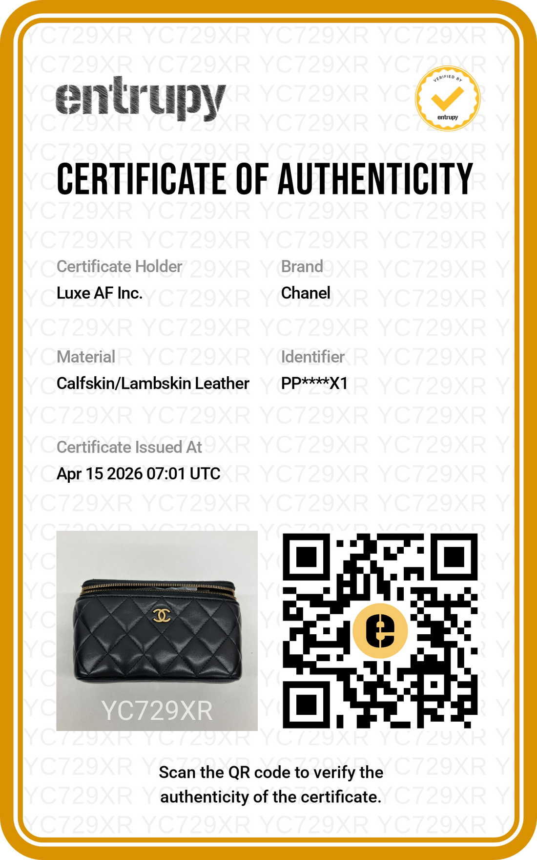 Chanel 22K Black Quilted Lambskin Long Vanity Case With Gold Buckle(PP***X1) IRIS165