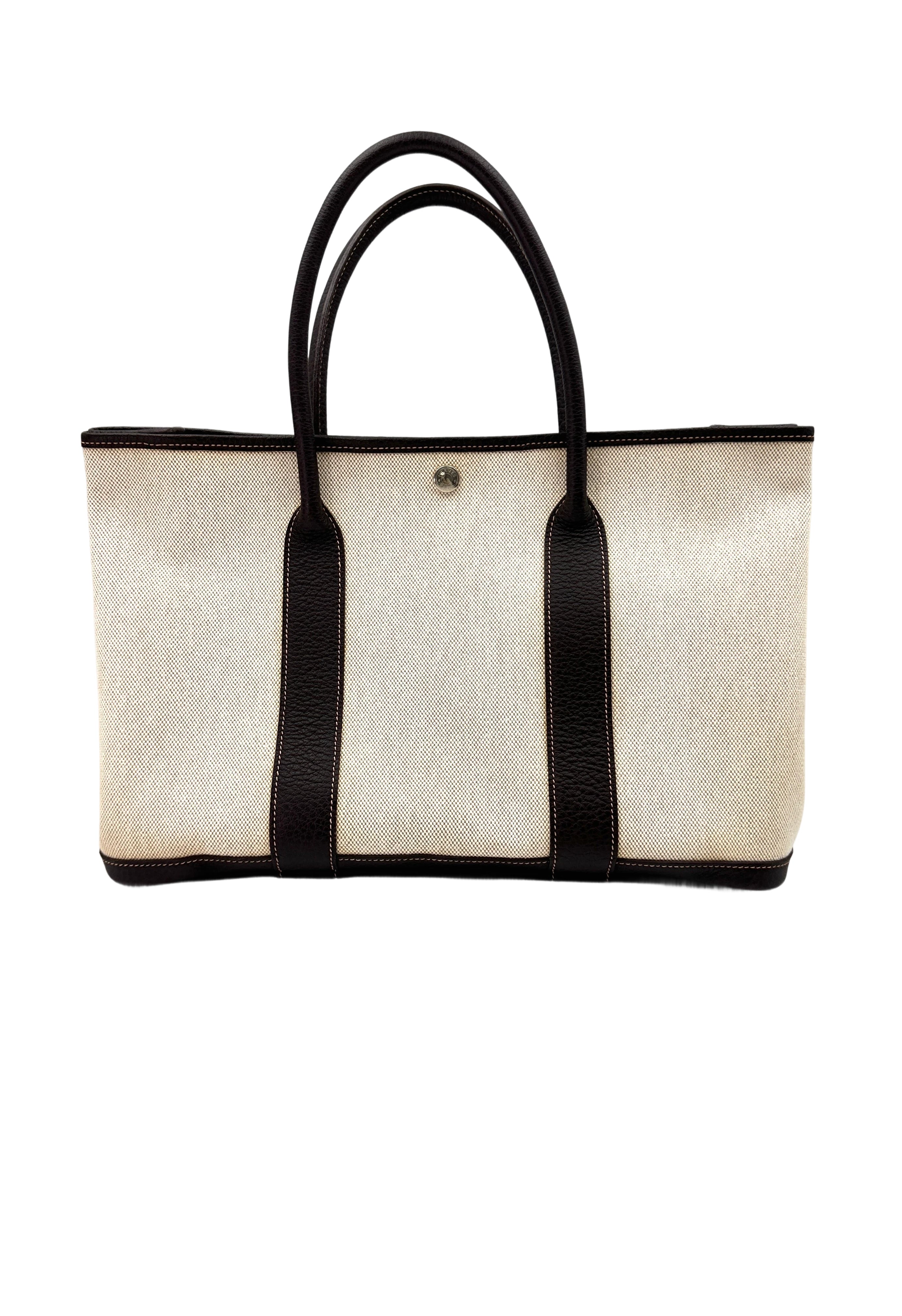 Hermes Garden Party 36 White Toile H Canvas & Negonda Leather Handle Bag HR95