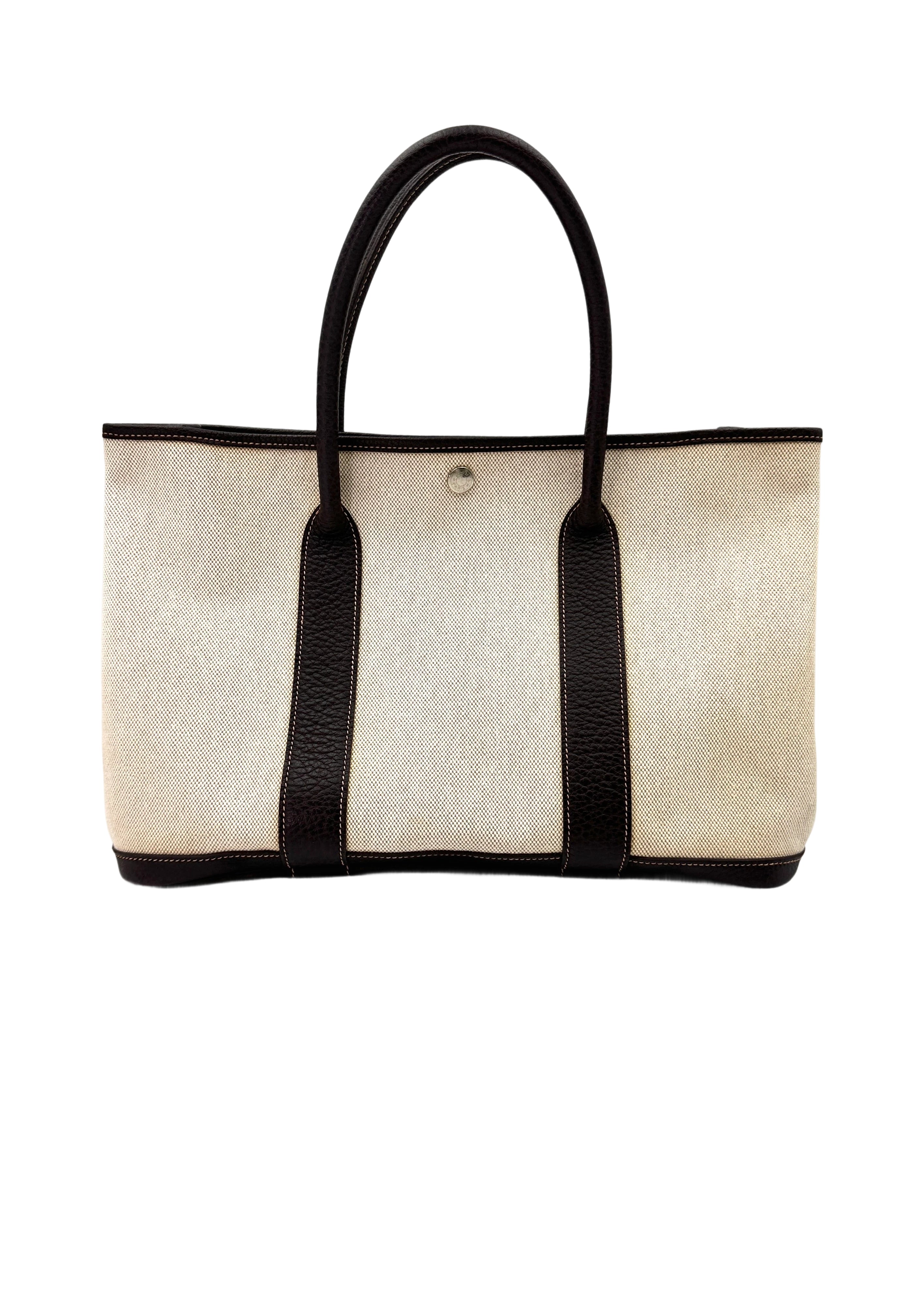 Hermes Garden Party 36 White Toile H Canvas & Negonda Leather Handle Bag HR95