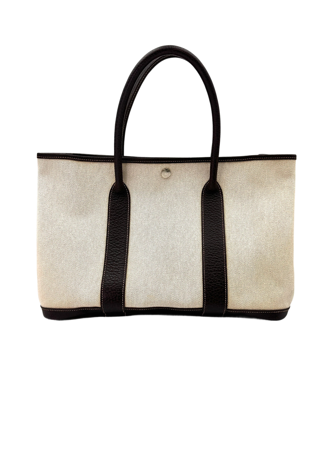 Hermes Garden Party 36 White Toile H Canvas & Negonda Leather Handle Bag HR95