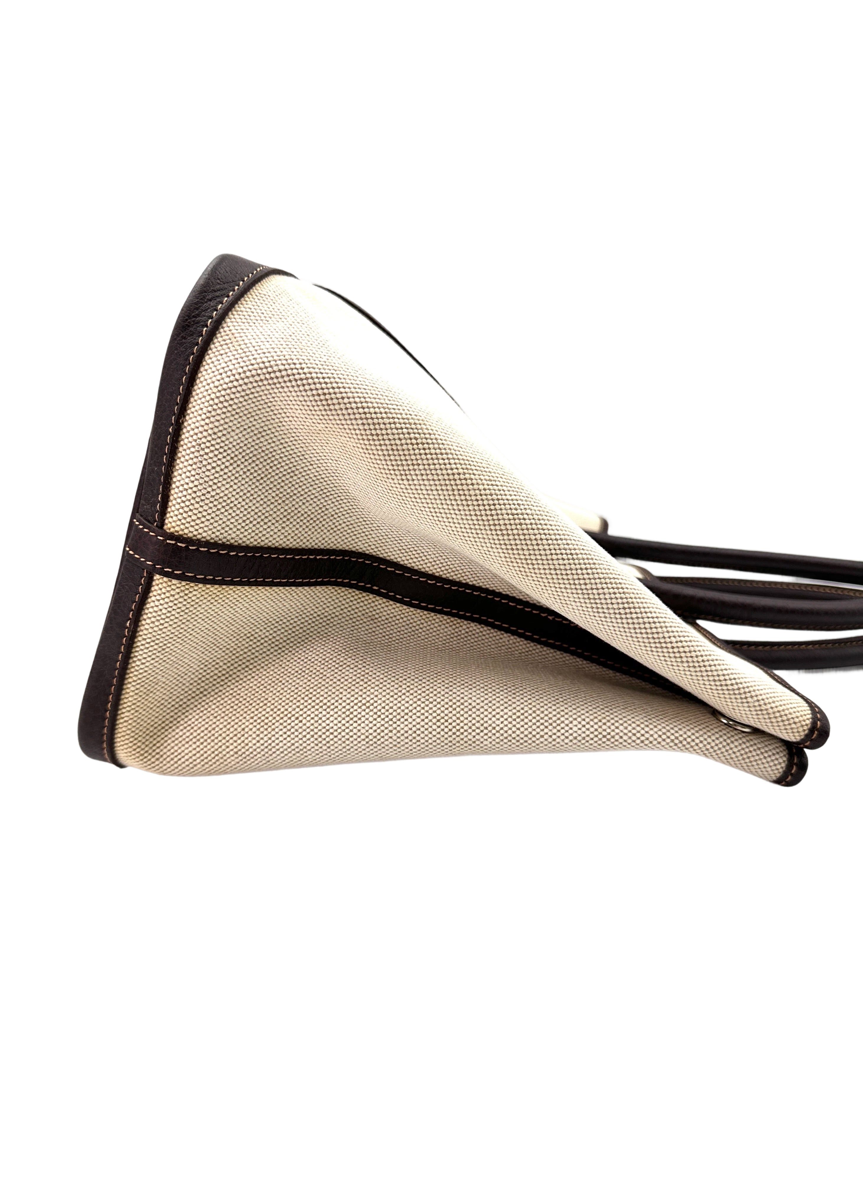 Hermes Garden Party 36 White Toile H Canvas & Negonda Leather Handle Bag HR95