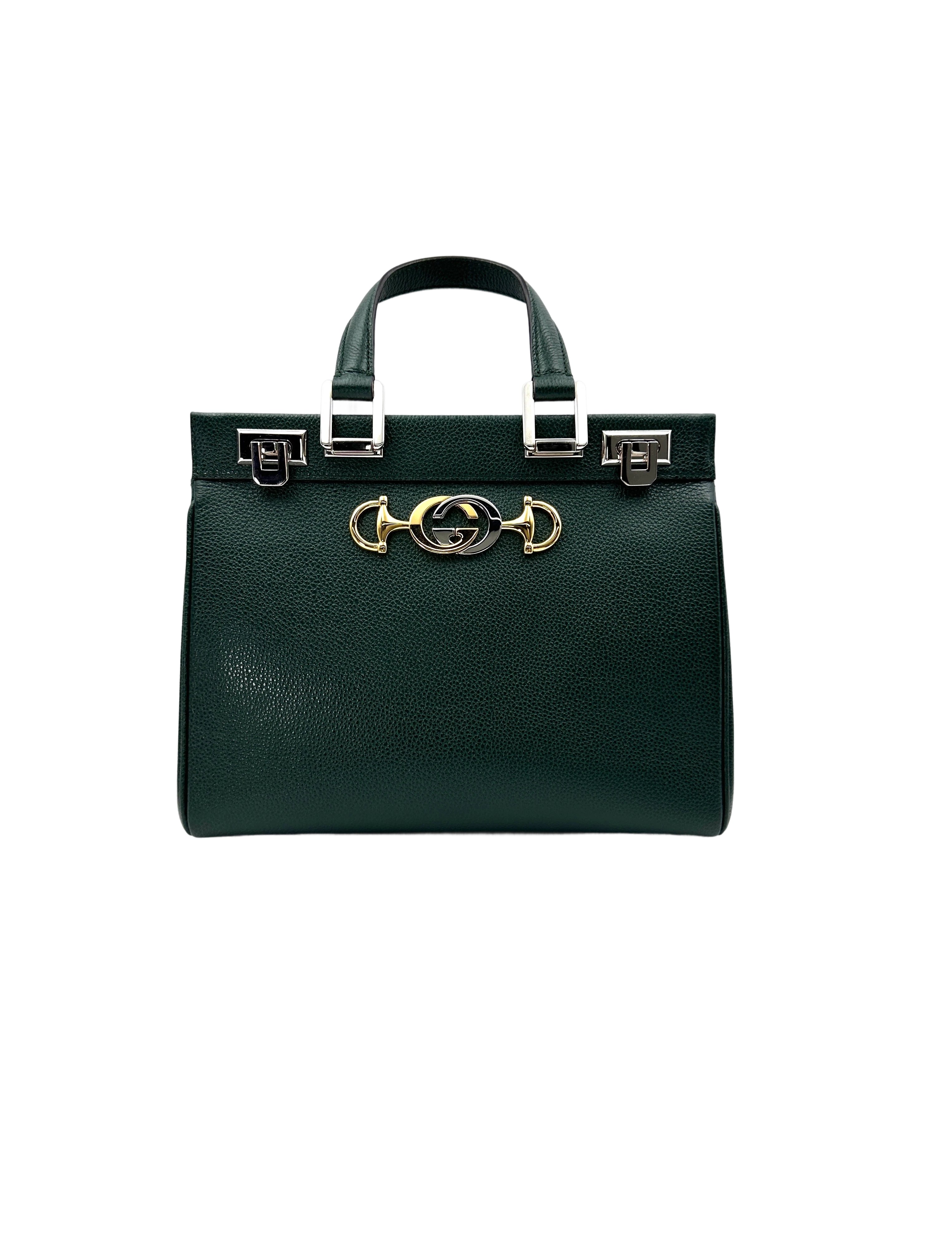 Gucci Zumi Green Leather Small Size Handle Bag GG847