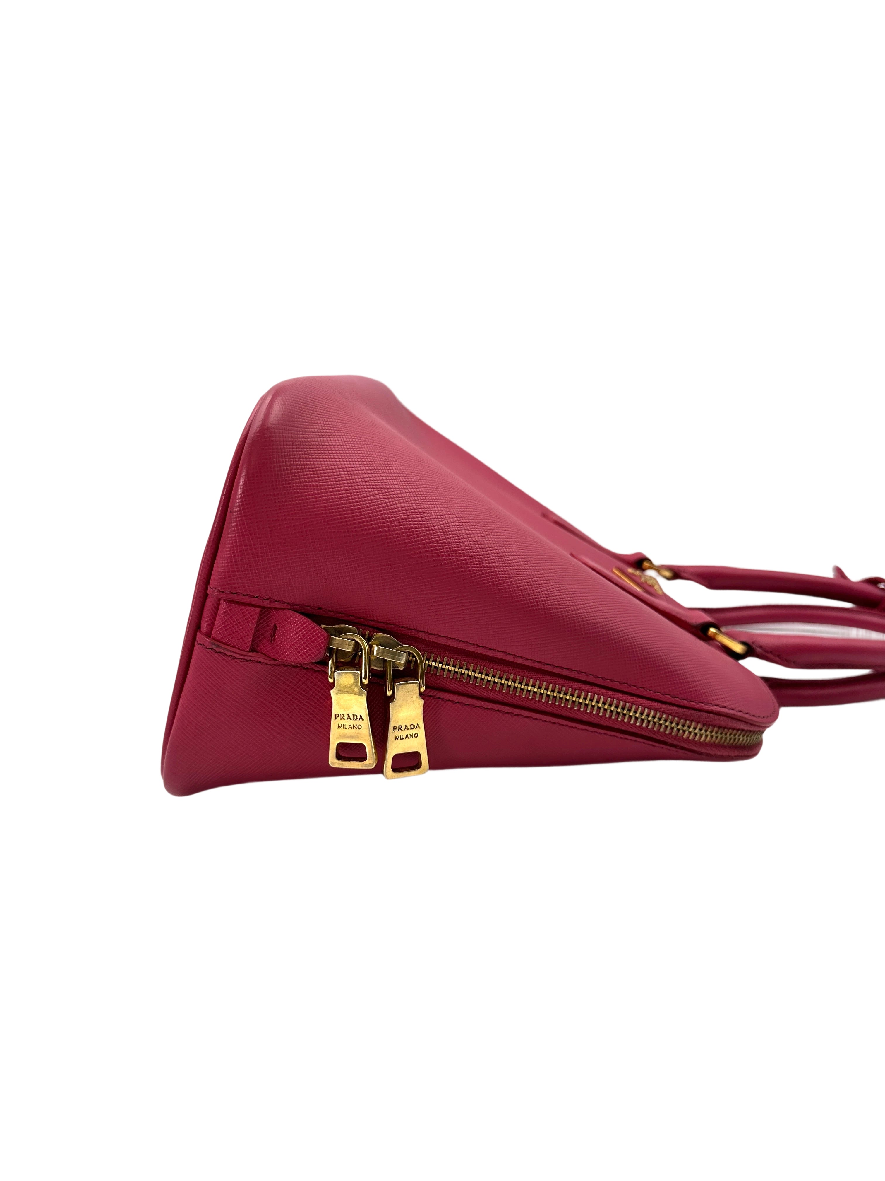 Prada Promenade Pink Saffiano Lux Leather Medium Size Handle Bag PR264