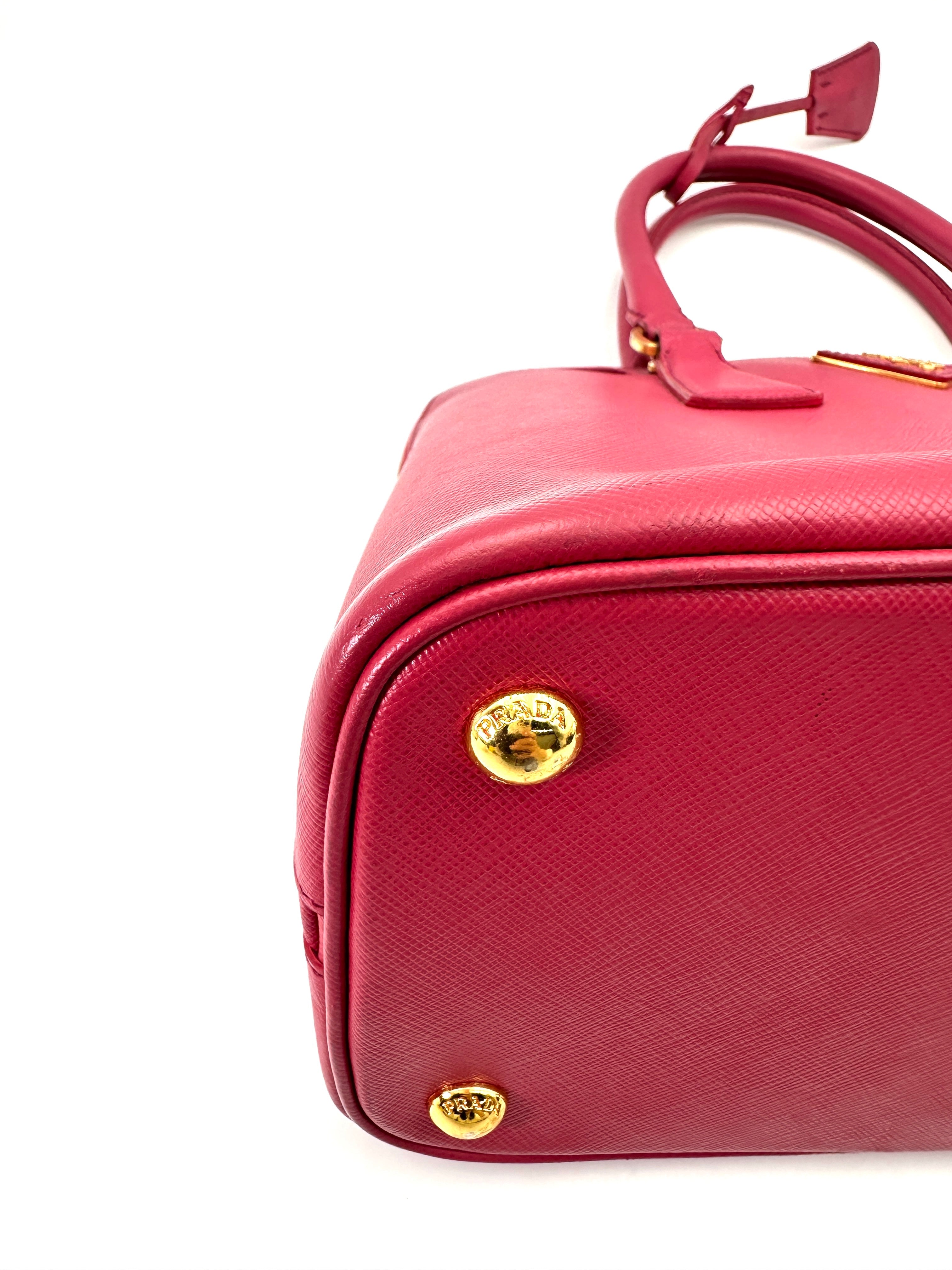 Prada Promenade Pink Saffiano Lux Leather Medium Size Handle Bag PR264
