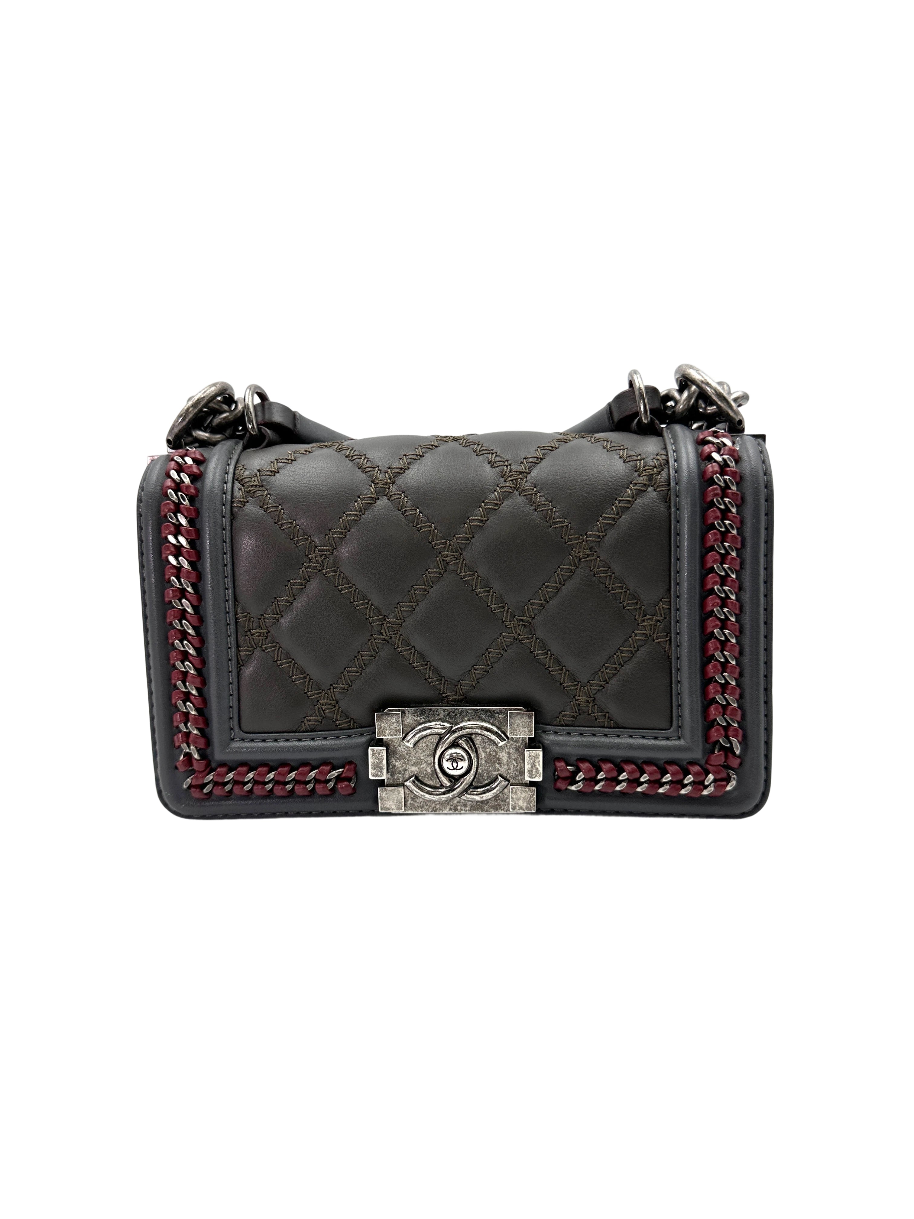 Chanel Paris-Salzburg LeBoy Grey Quilted Braided Trim Leather Top Handle Flap Bag With Aged Silver Buckle(21***28) CC1782