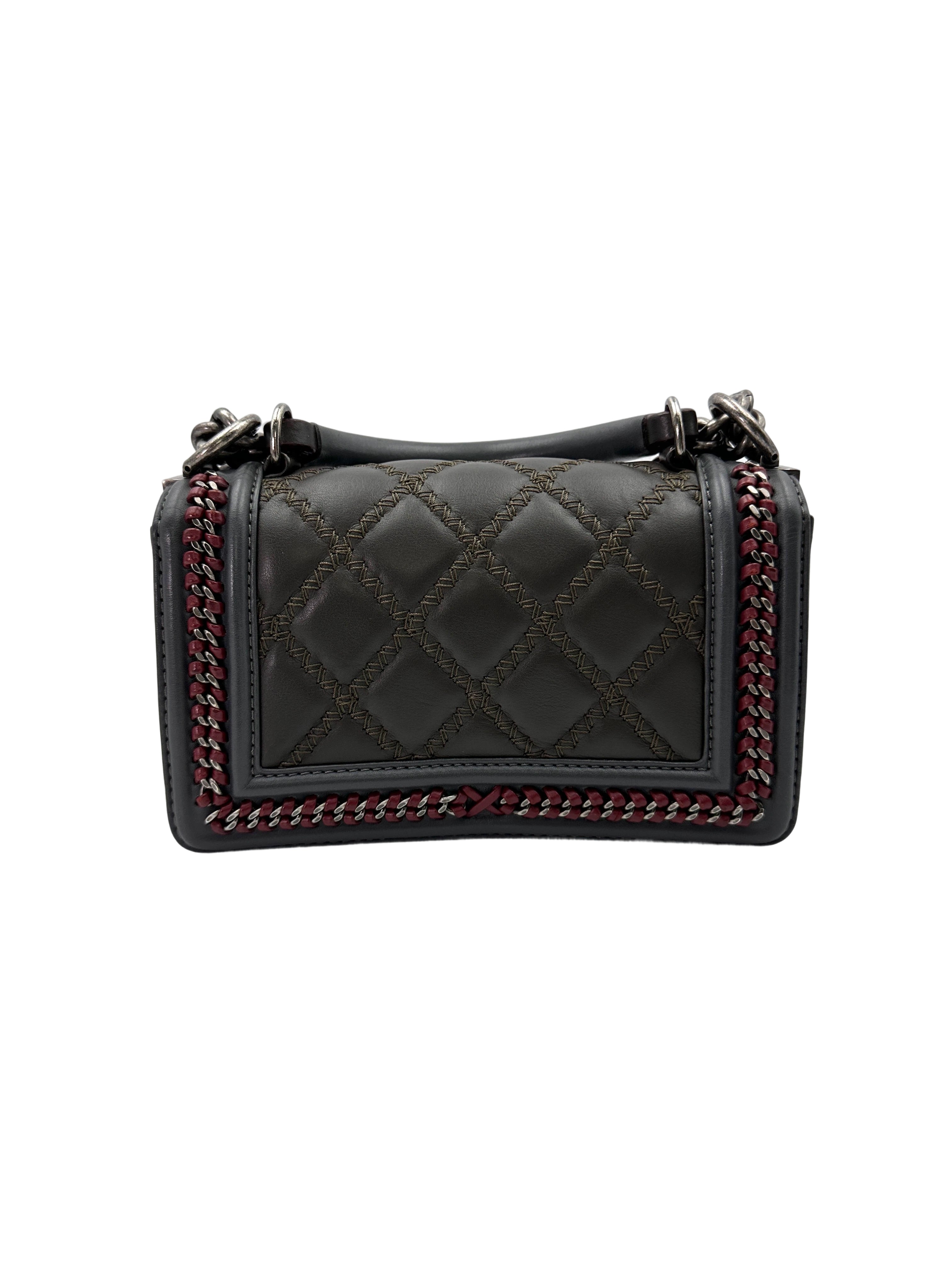 Chanel Paris-Salzburg LeBoy Grey Quilted Braided Trim Leather Top Handle Flap Bag With Aged Silver Buckle(21***28) CC1782
