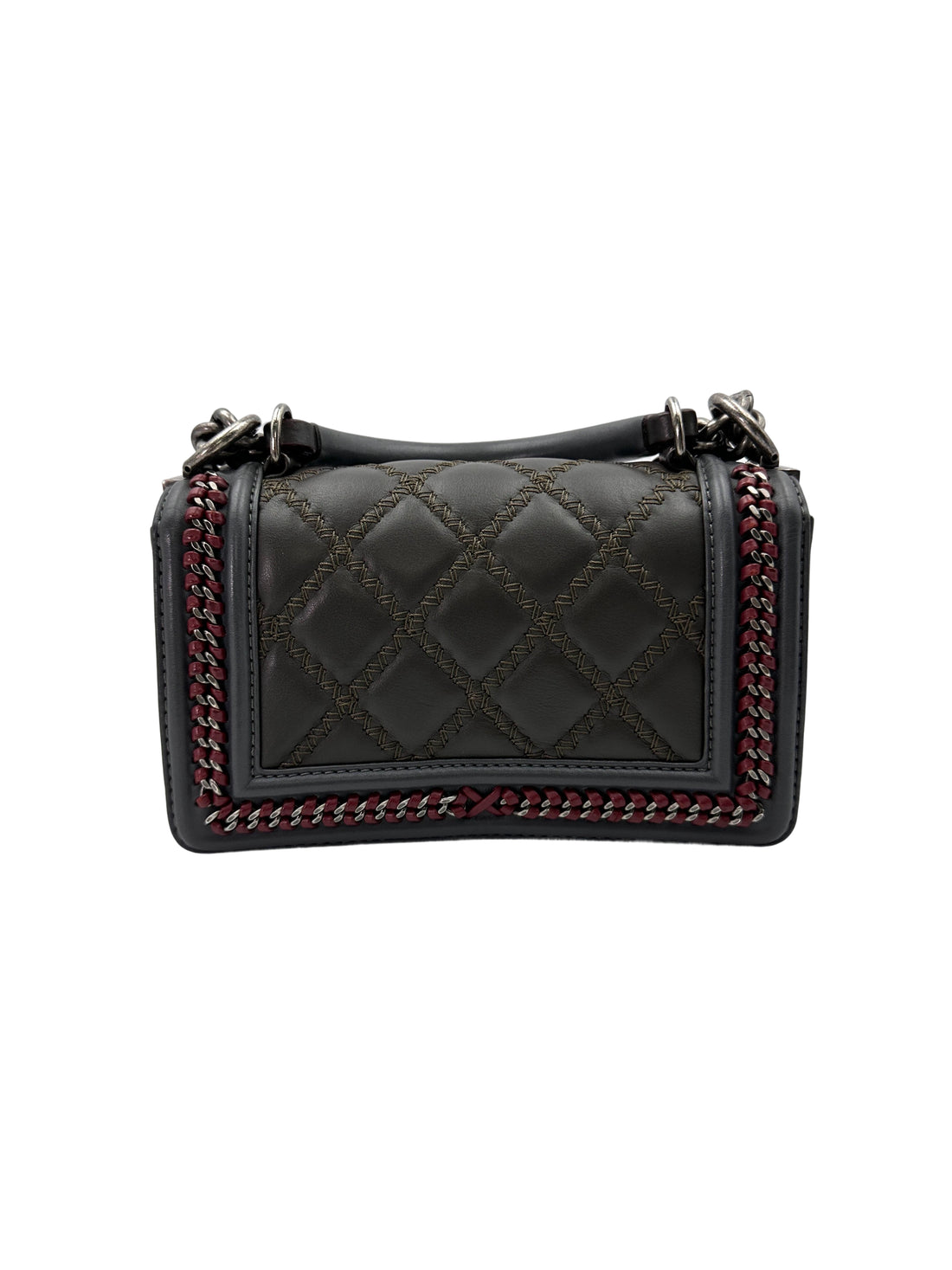 Chanel Paris-Salzburg LeBoy Grey Quilted Braided Trim Leather Top Handle Flap Bag With Aged Silver Buckle(21***28) CC1782