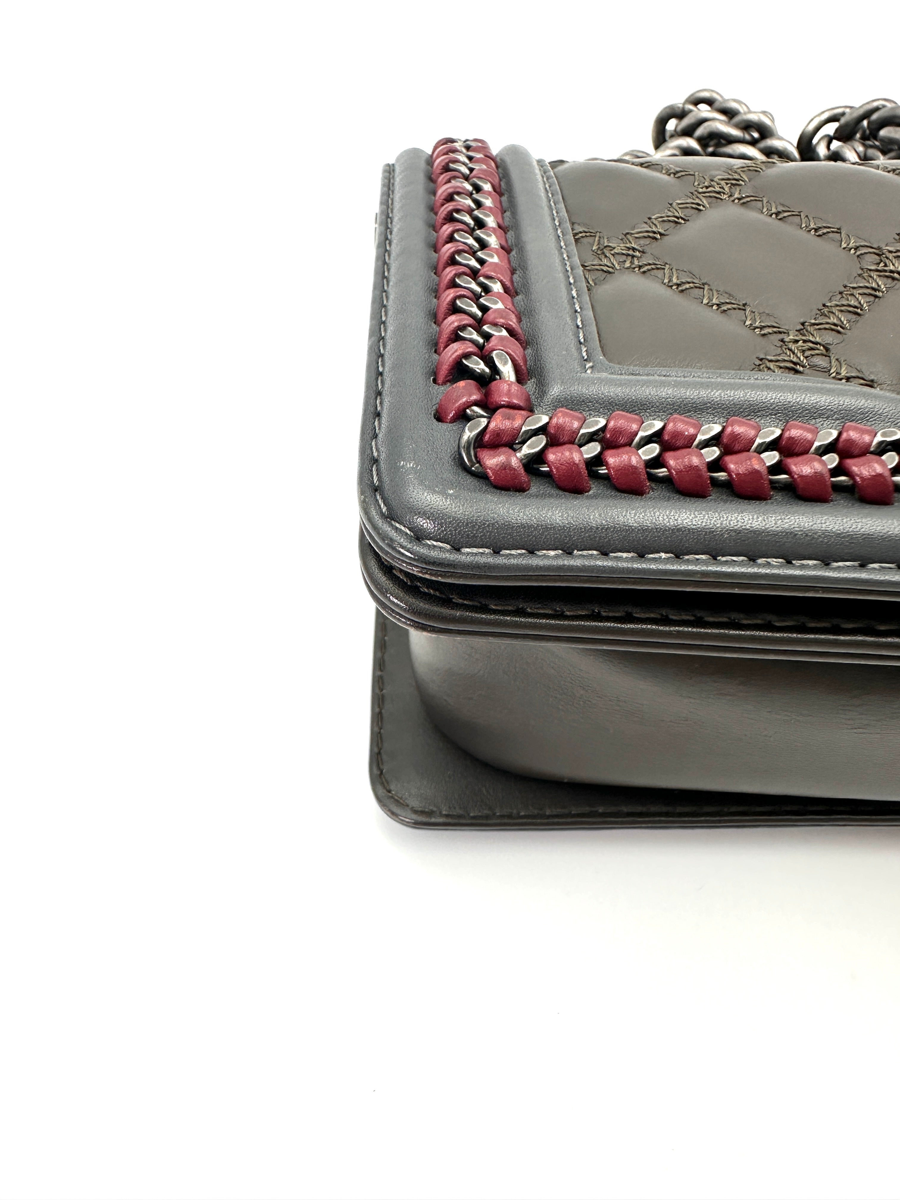 Chanel Paris-Salzburg LeBoy Grey Quilted Braided Trim Leather Top Handle Flap Bag With Aged Silver Buckle(21***28) CC1782