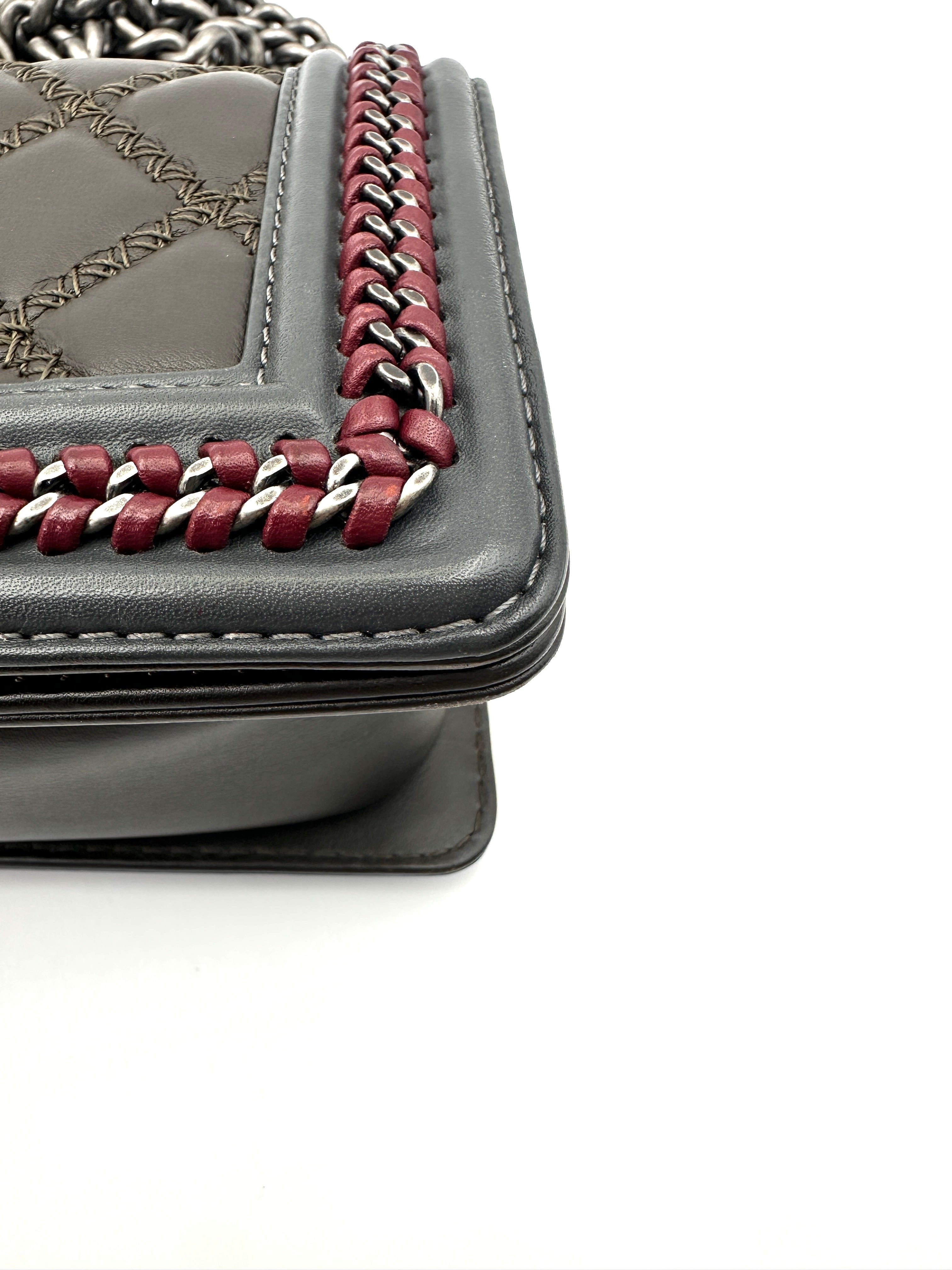 Chanel Paris-Salzburg LeBoy Grey Quilted Braided Trim Leather Top Handle Flap Bag With Aged Silver Buckle(21***28) CC1782
