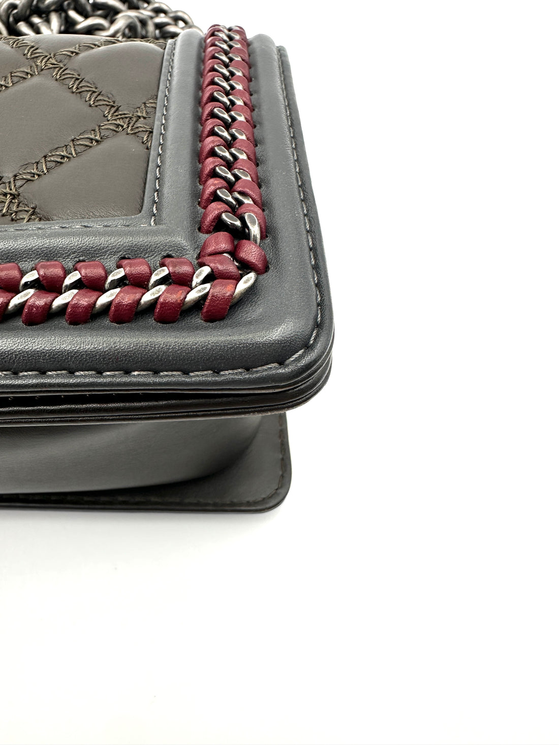 Chanel Paris-Salzburg LeBoy Grey Quilted Braided Trim Leather Top Handle Flap Bag With Aged Silver Buckle(21***28) CC1782