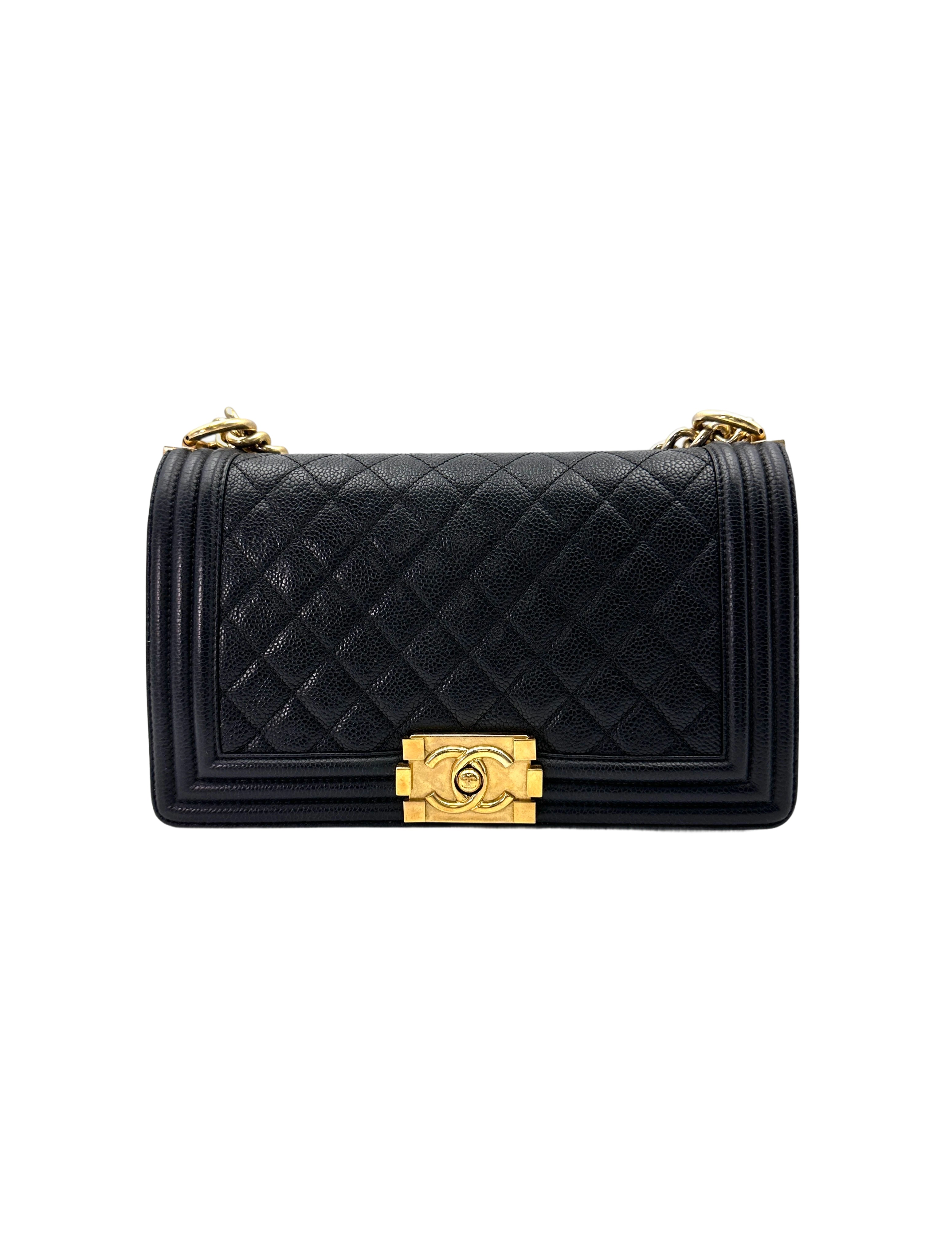 Chanel LeBoy Black Quilted Leather Medium Size Flap Bag With Gold Buckle(23***25) IRIS166