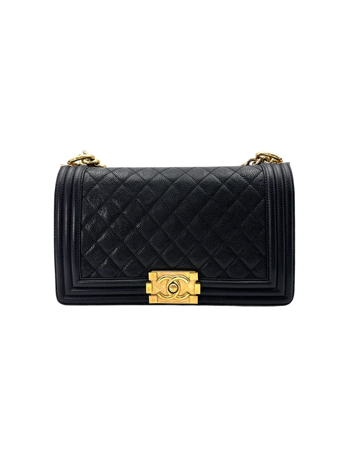 Chanel LeBoy Black Quilted Leather Medium Size Flap Bag With Gold Buckle(23***25) IRIS166
