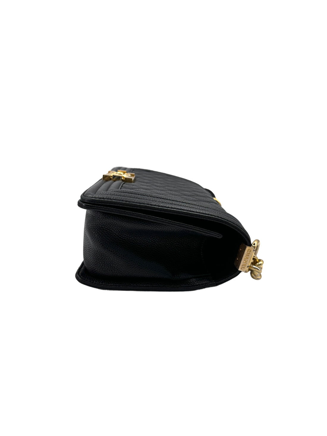 Chanel LeBoy Black Quilted Leather Medium Size Flap Bag With Gold Buckle(23***25) IRIS166