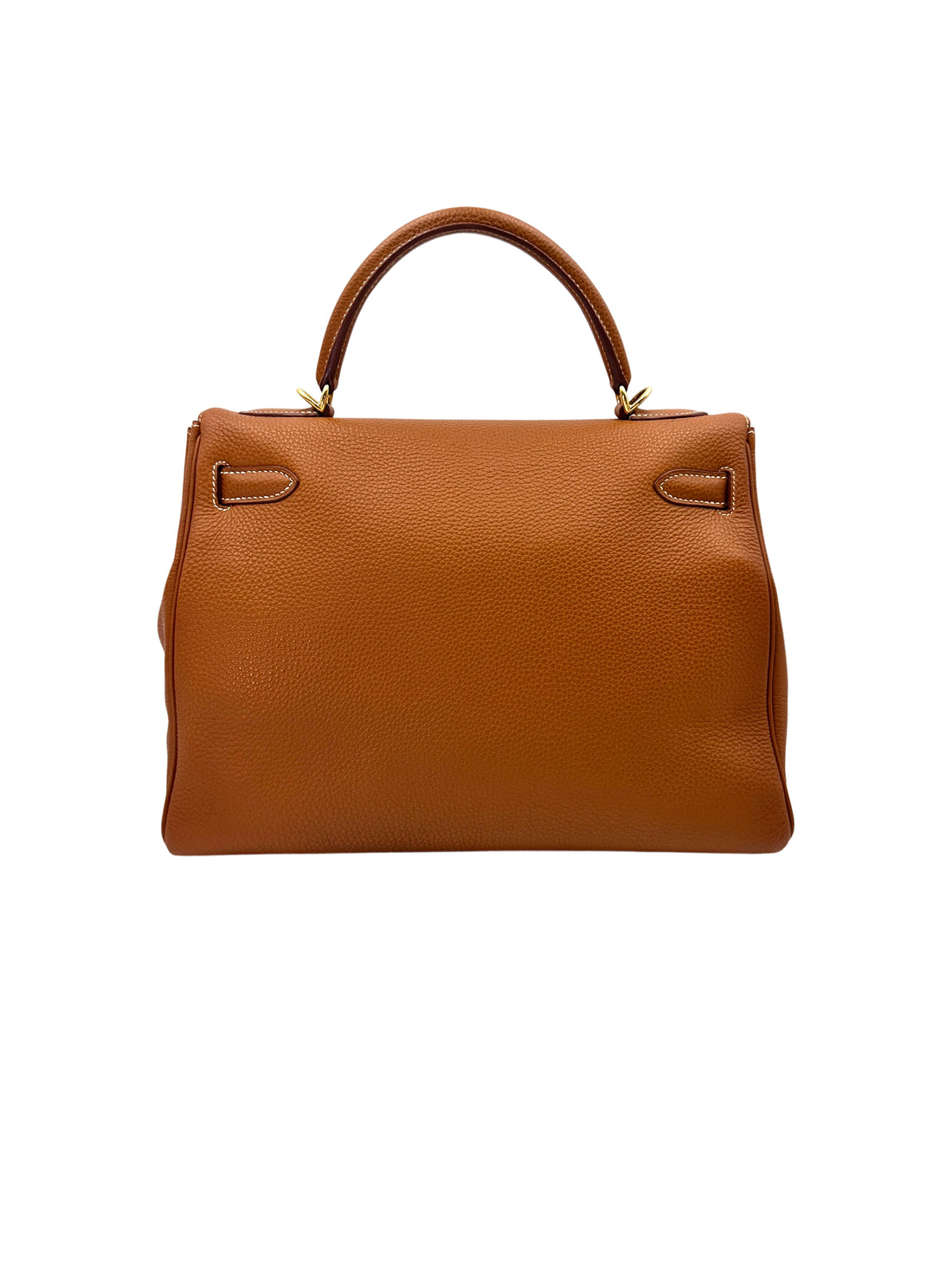 Hermes Kelly 32 Orange Leather Handle Bag With Gold Hardware HR96
