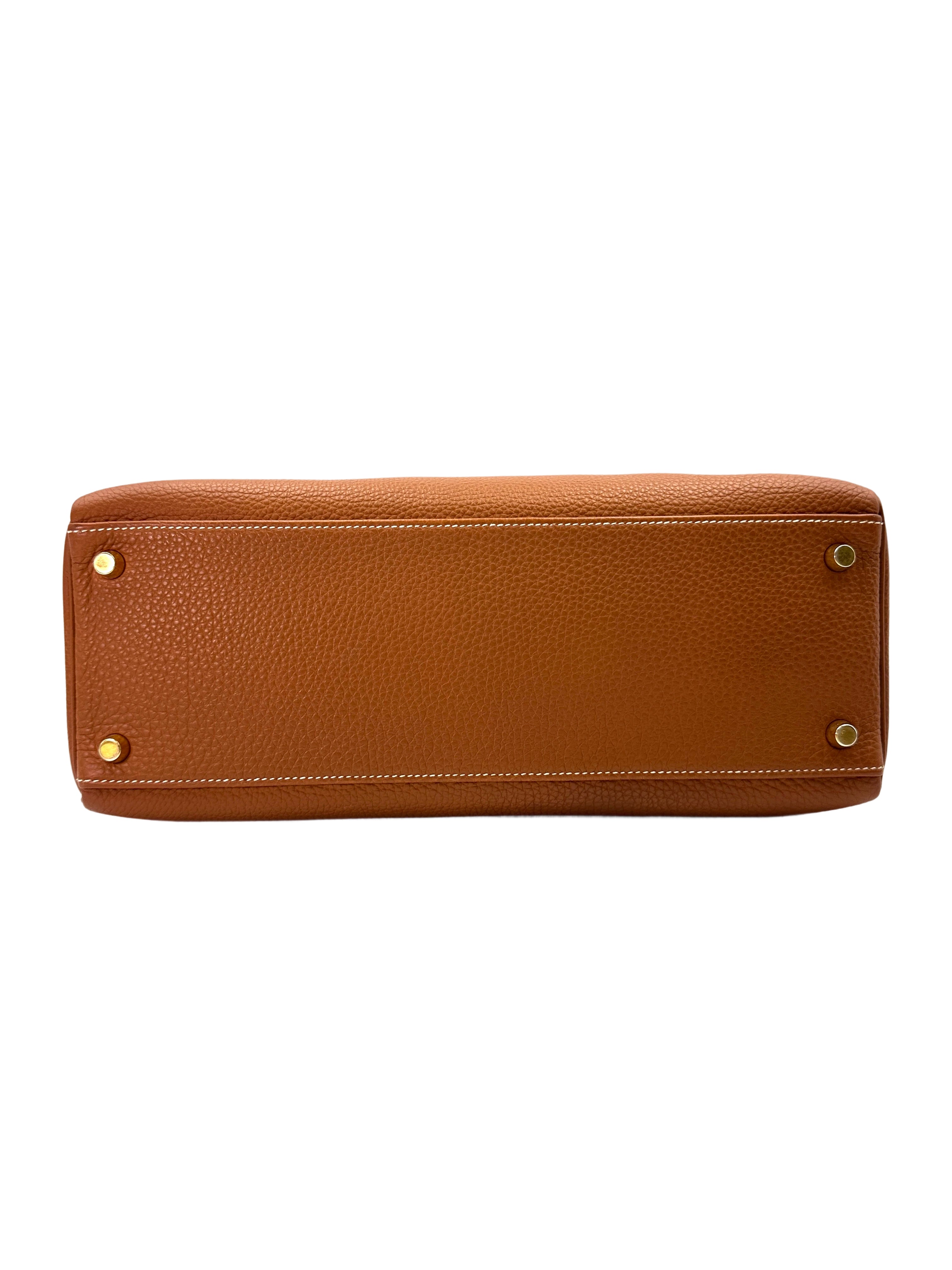 Hermes Kelly 32 Orange Leather Handle Bag With Gold Hardware HR96