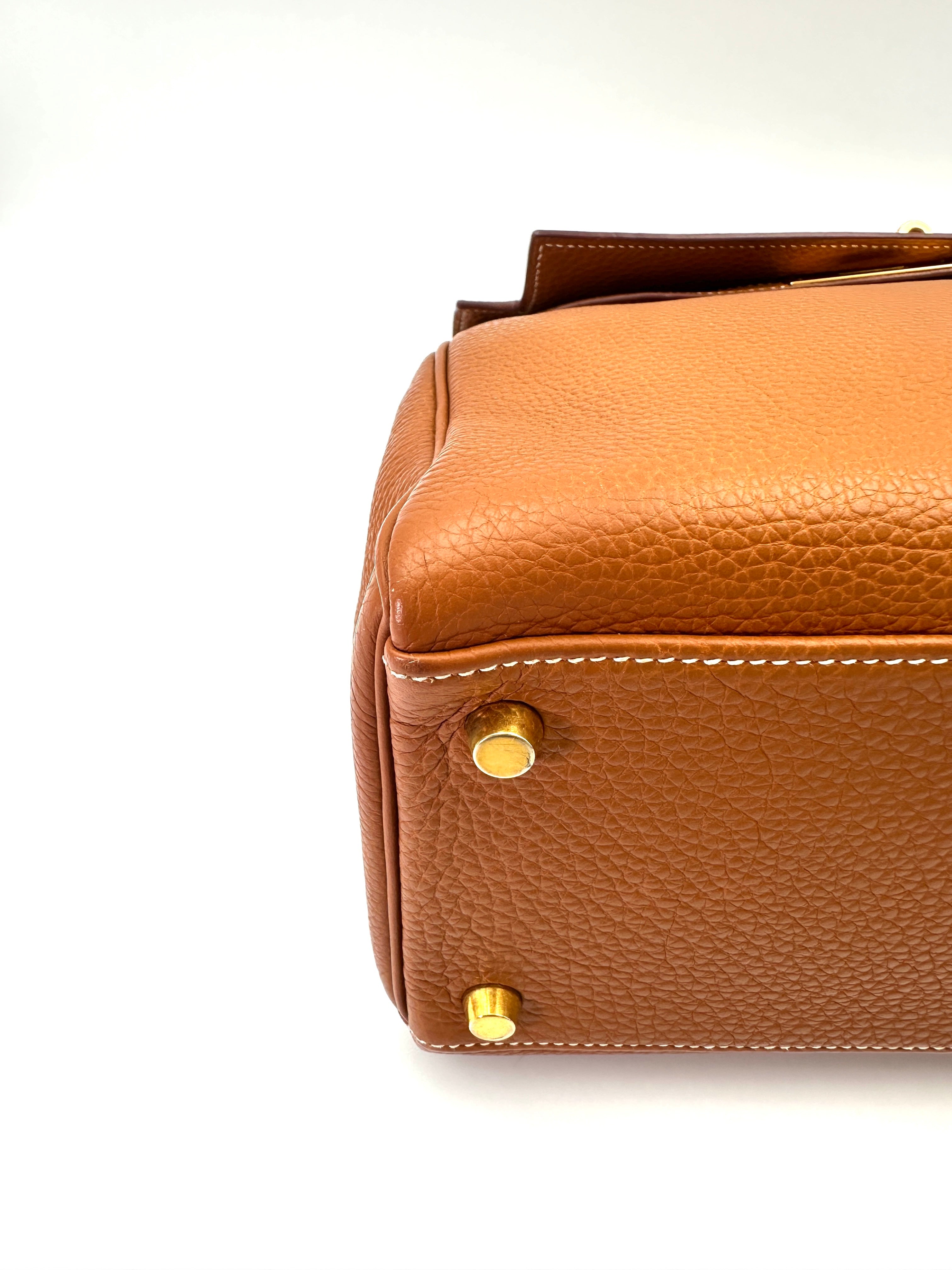 Hermes Kelly 32 Orange Leather Handle Bag With Gold Hardware HR96