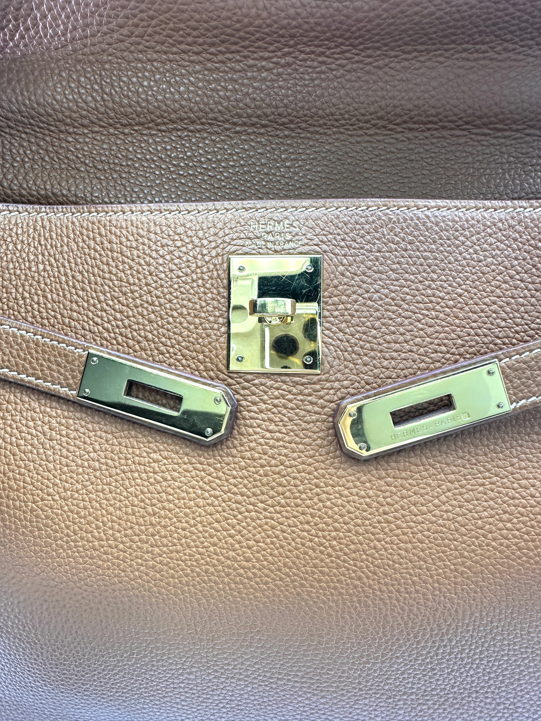 Hermes Kelly 32 Orange Leather Handle Bag With Gold Hardware HR96