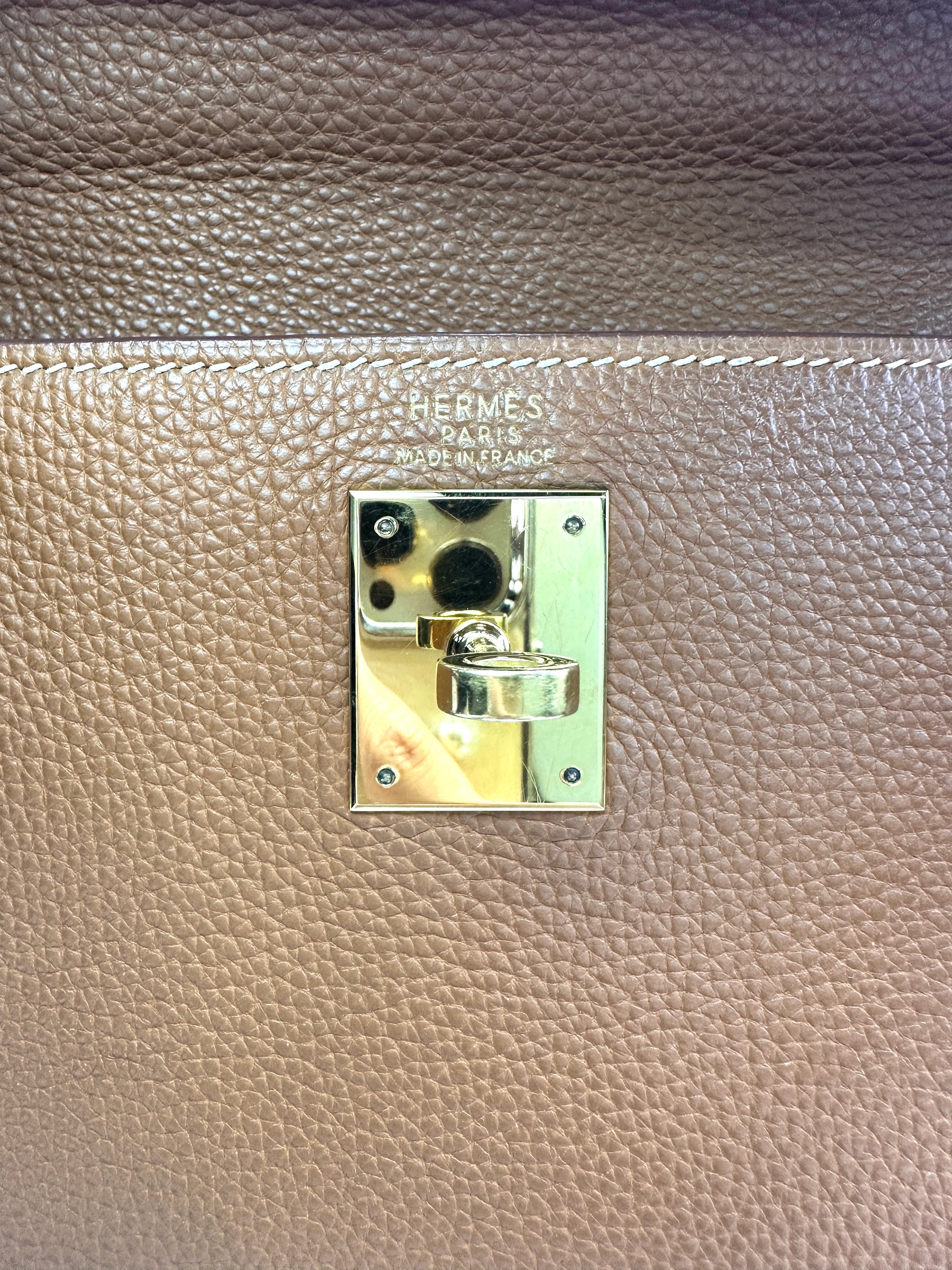 Hermes Kelly 32 Orange Leather Handle Bag With Gold Hardware HR96