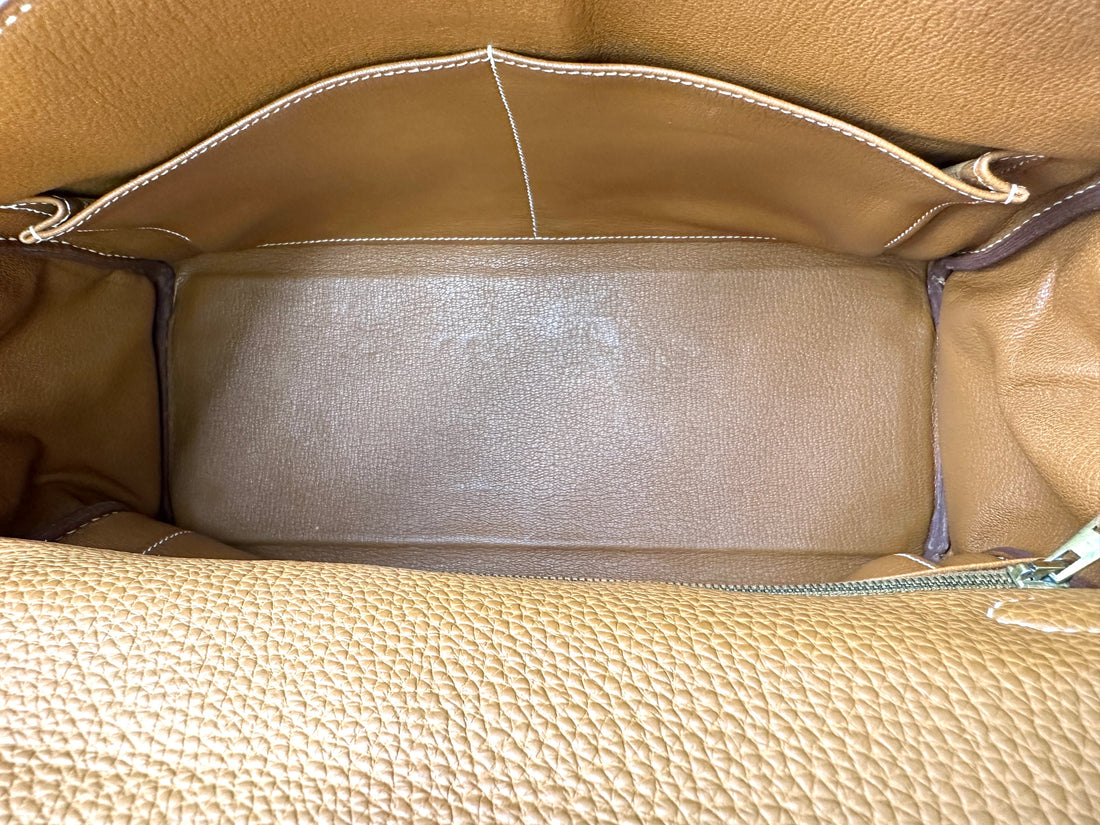 Hermes Kelly 32 Orange Leather Handle Bag With Gold Hardware HR96